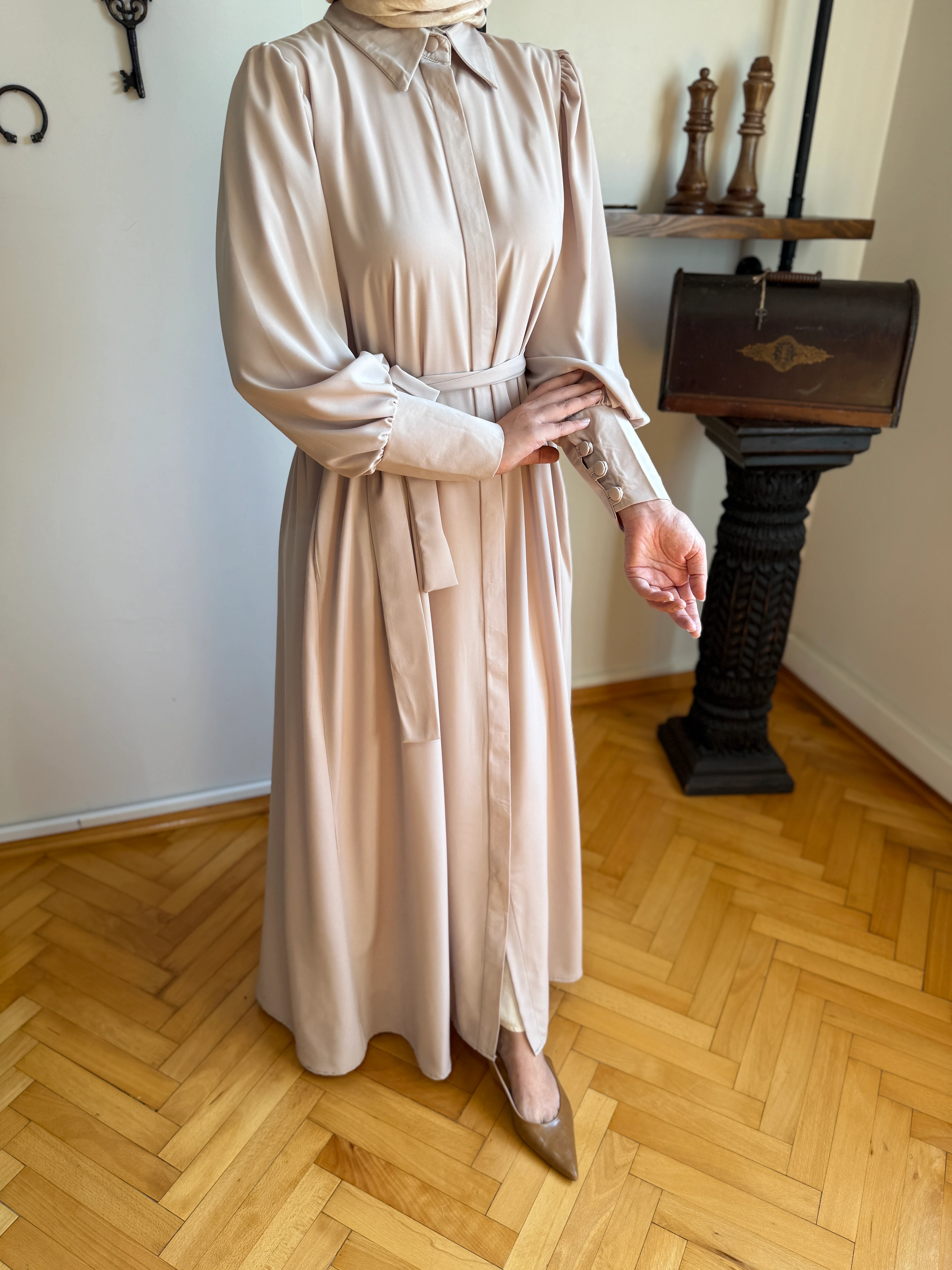 Gizli Patlı Düğmeli Medine İpeği Ferace 5044 NAVRA | FENDEL