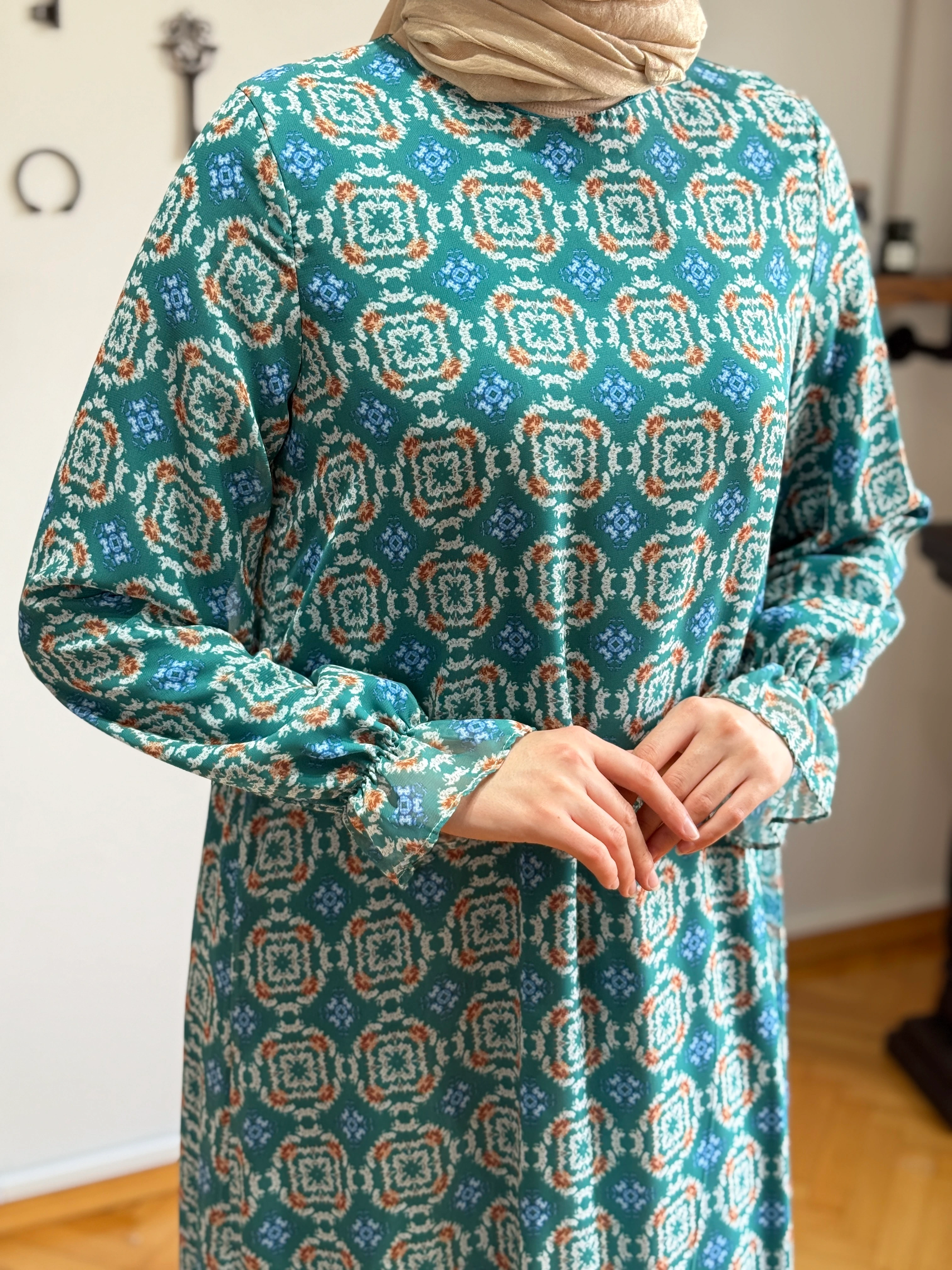 Desenli Şifon Elbise 1511 NAVRA | FENDEL