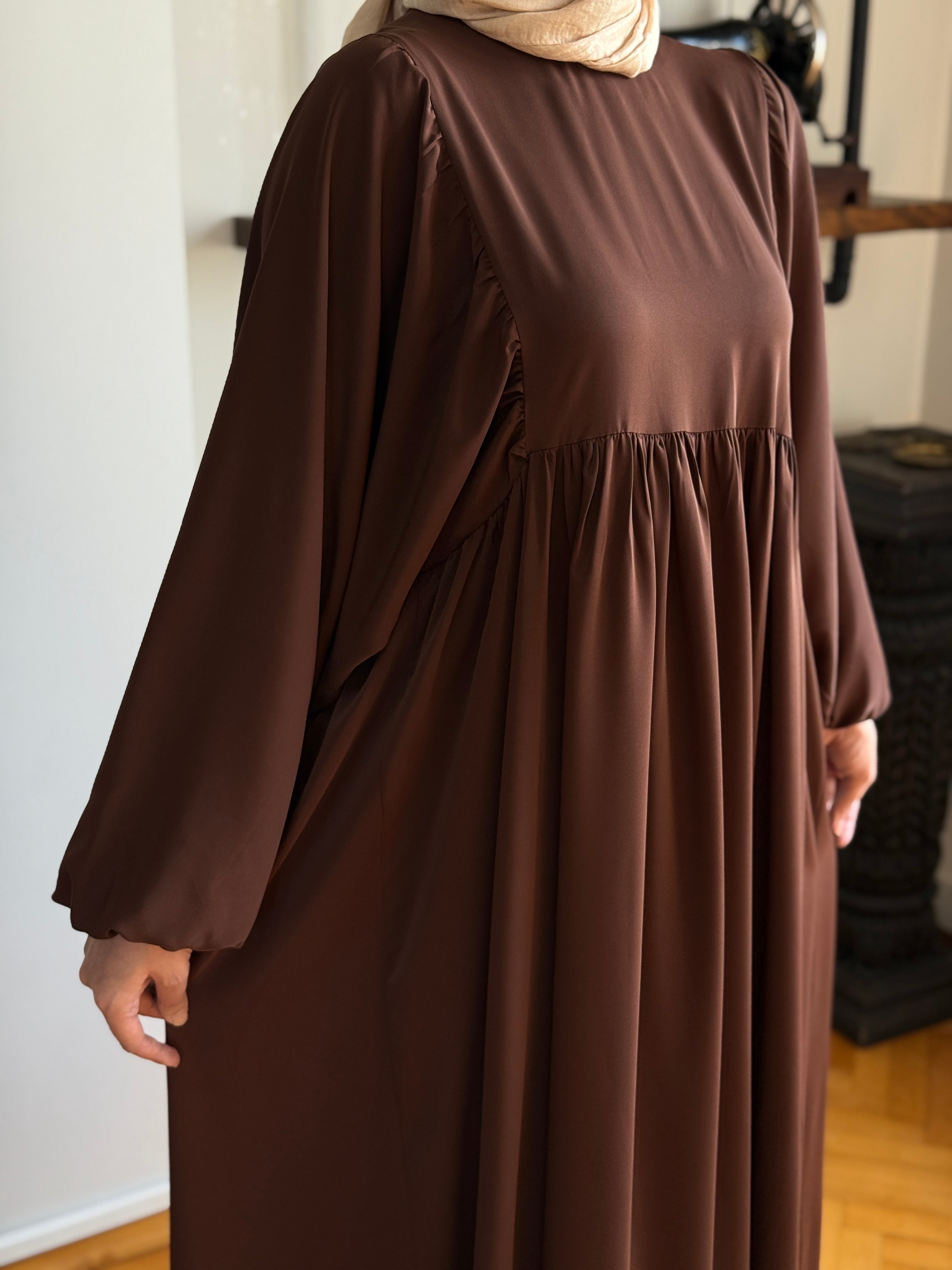 Balon Kollu Oversize Elbise 5096 - aci kahve