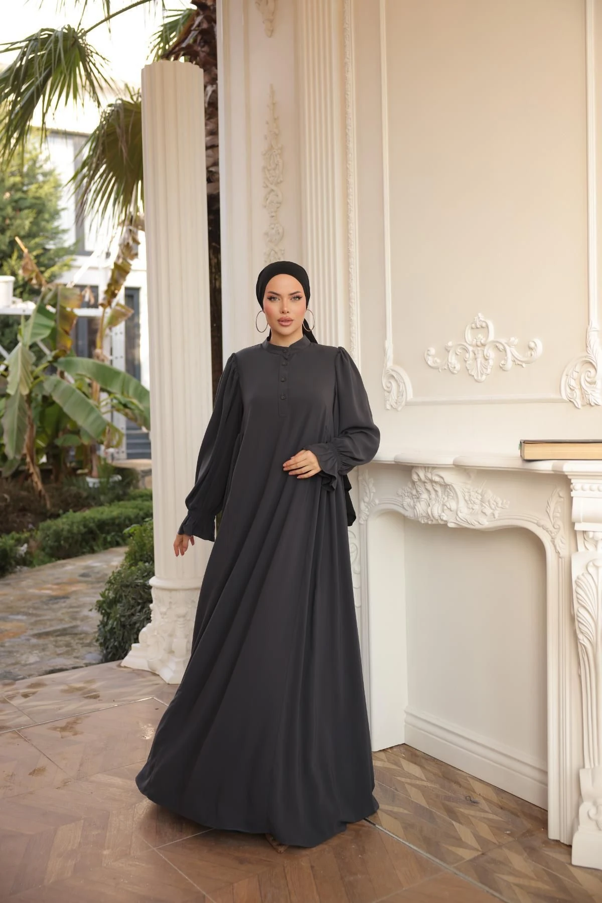 Yarım Pat Yandan Büzgülü Medine İpeği Elbise 5073 NAVRA | FENDEL