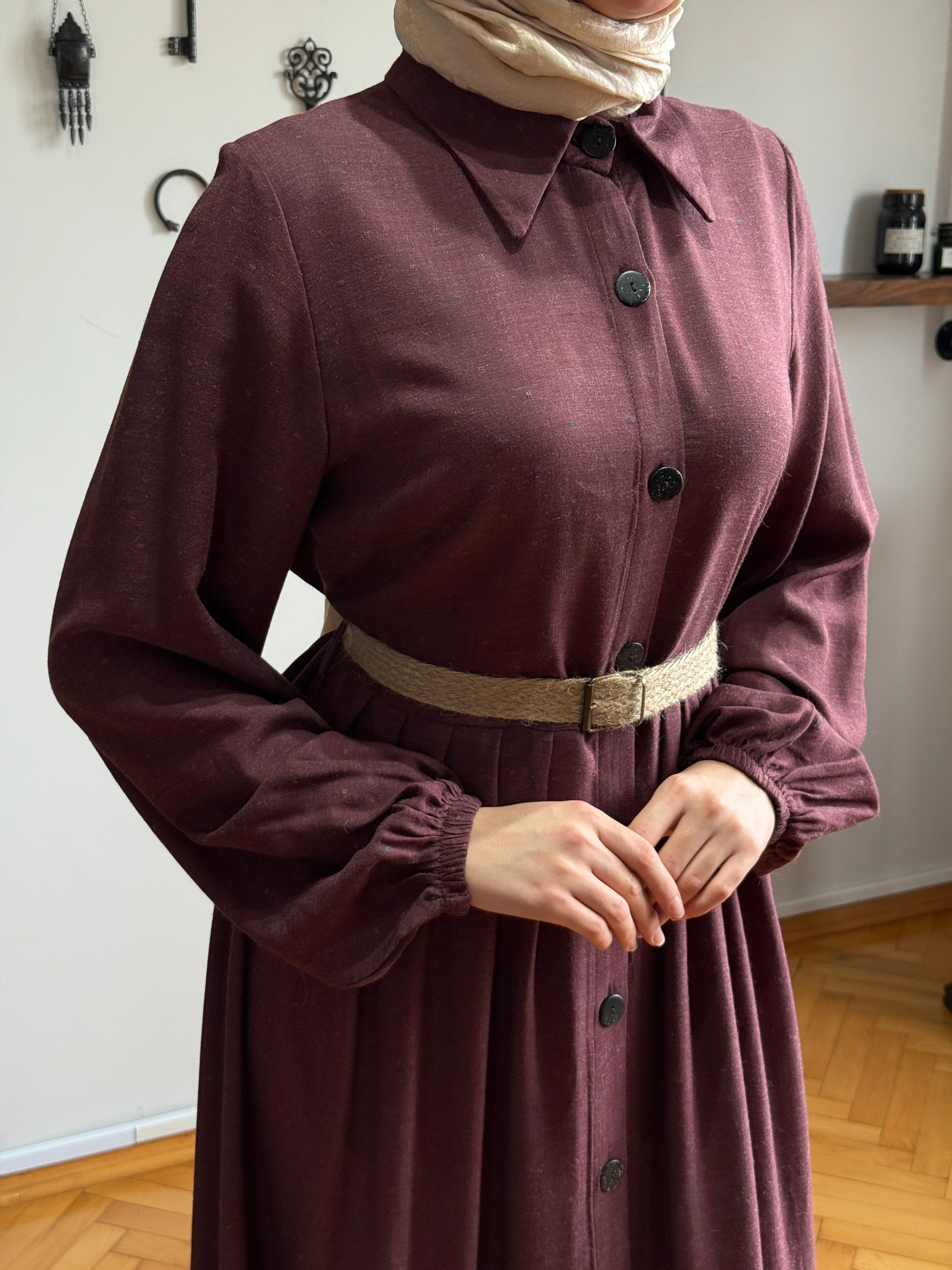 Boy Düğmeli Pamuk Gömlek Elbise 2430 NAVRA | FENDEL - bordo