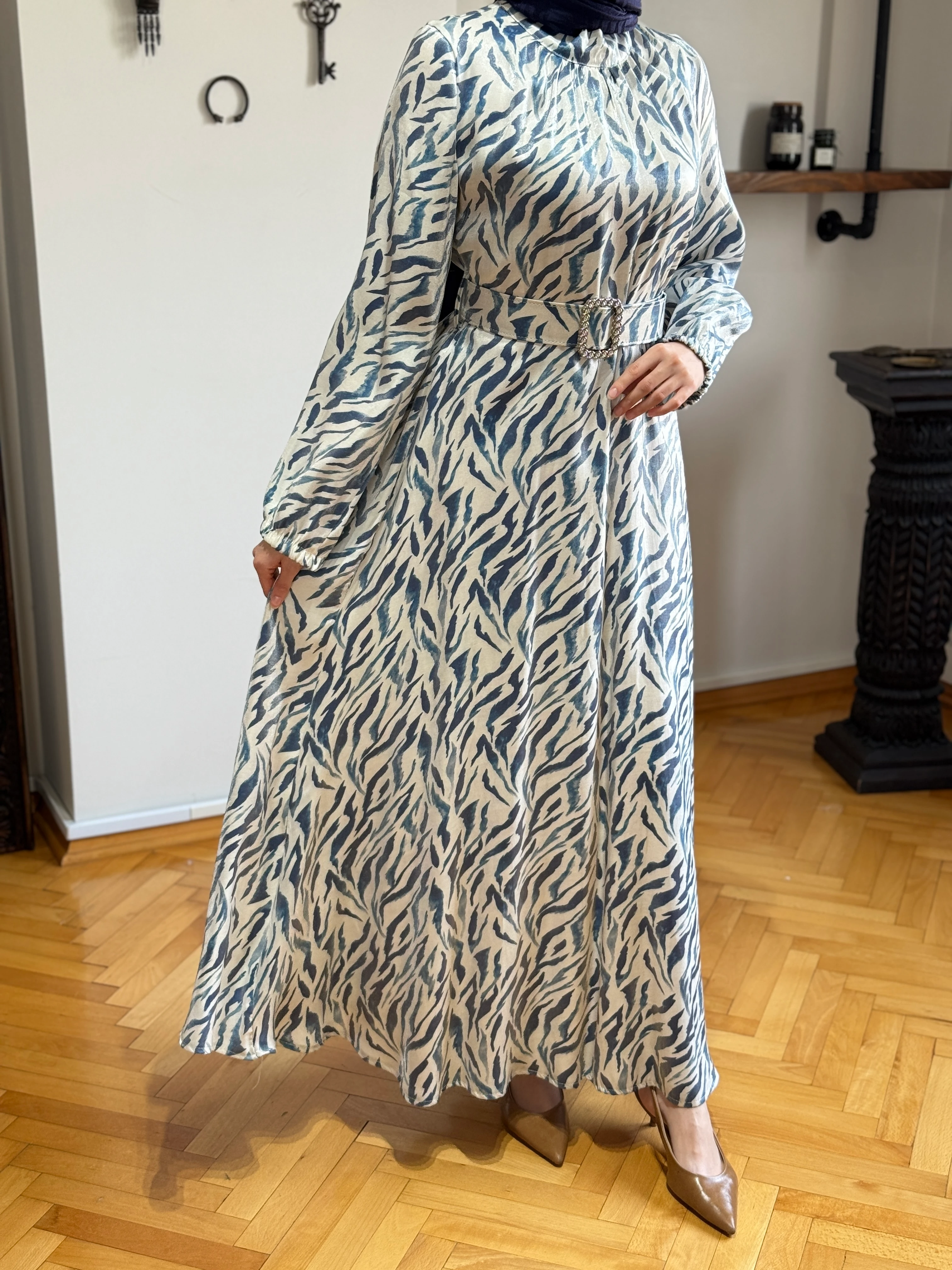 Hakim Yaka Kemerli Saten Elbise 1883 NAVRA | FENDEL