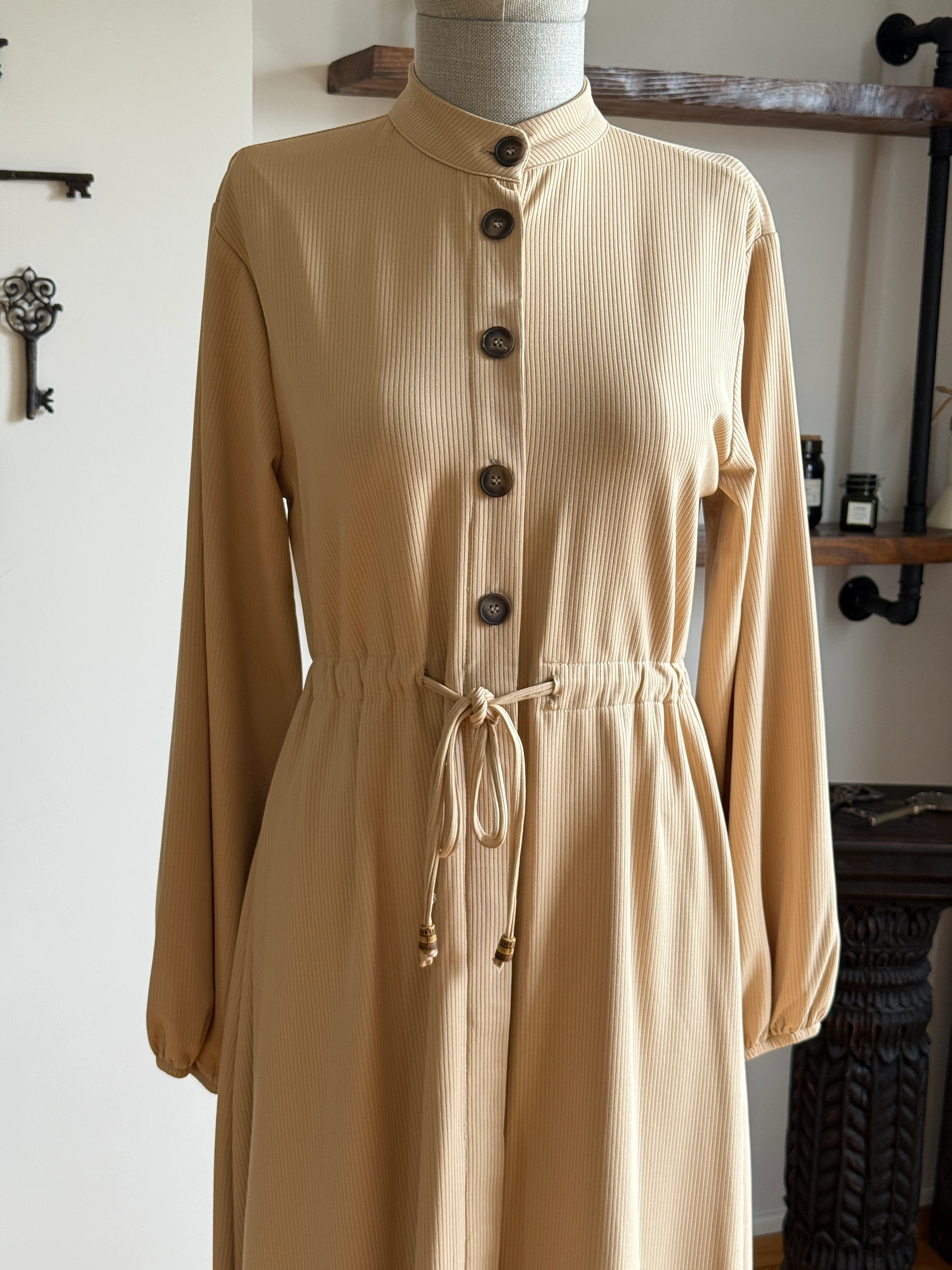 Şardonlu Bel Bağlamalı Yarım Pat Örme Elbise 2423 NAVRA | FENDEL