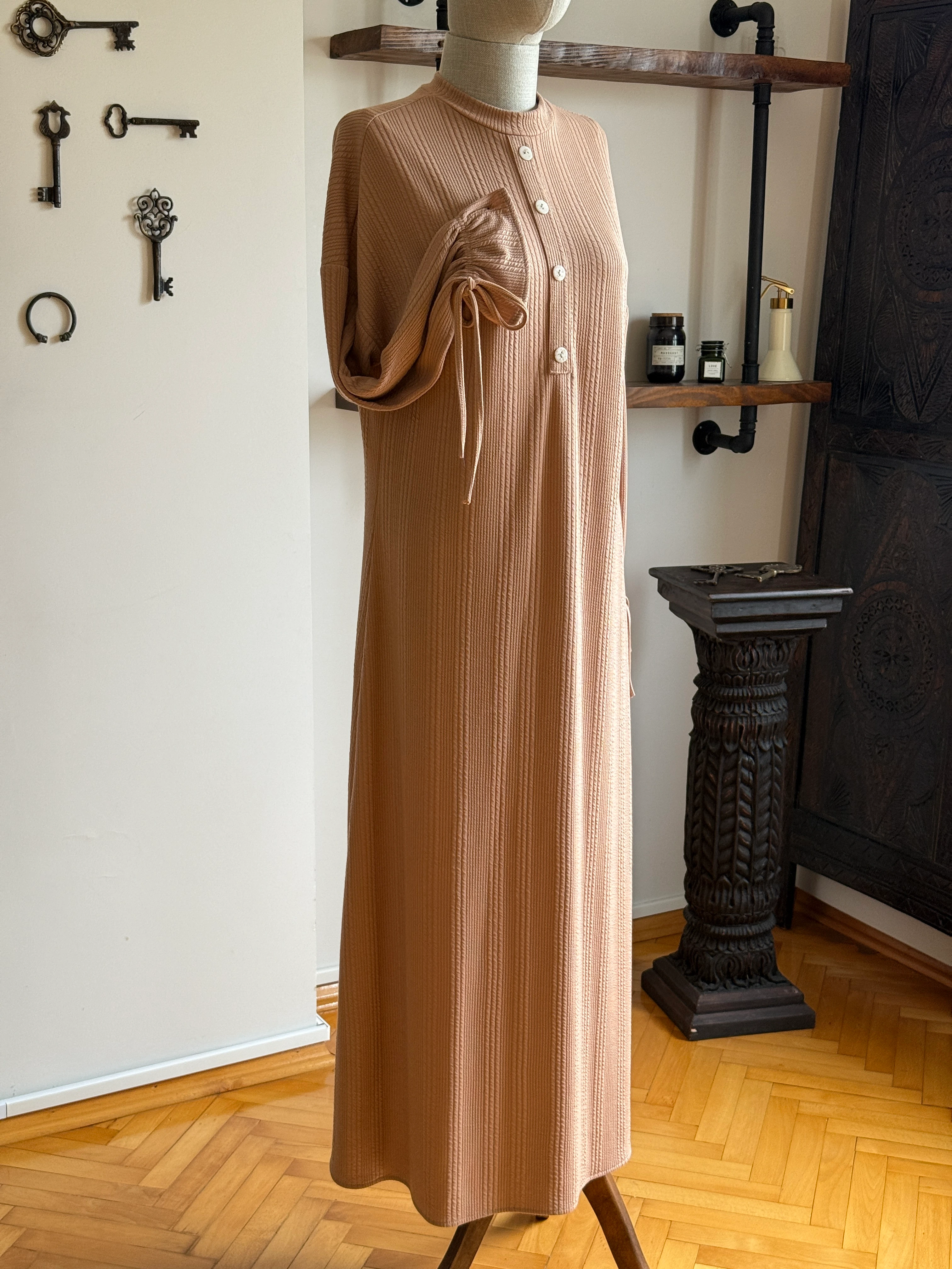 Süs Patlı Kol Bağlamalı Örme Elbise 2413 NAVRA | FENDEL