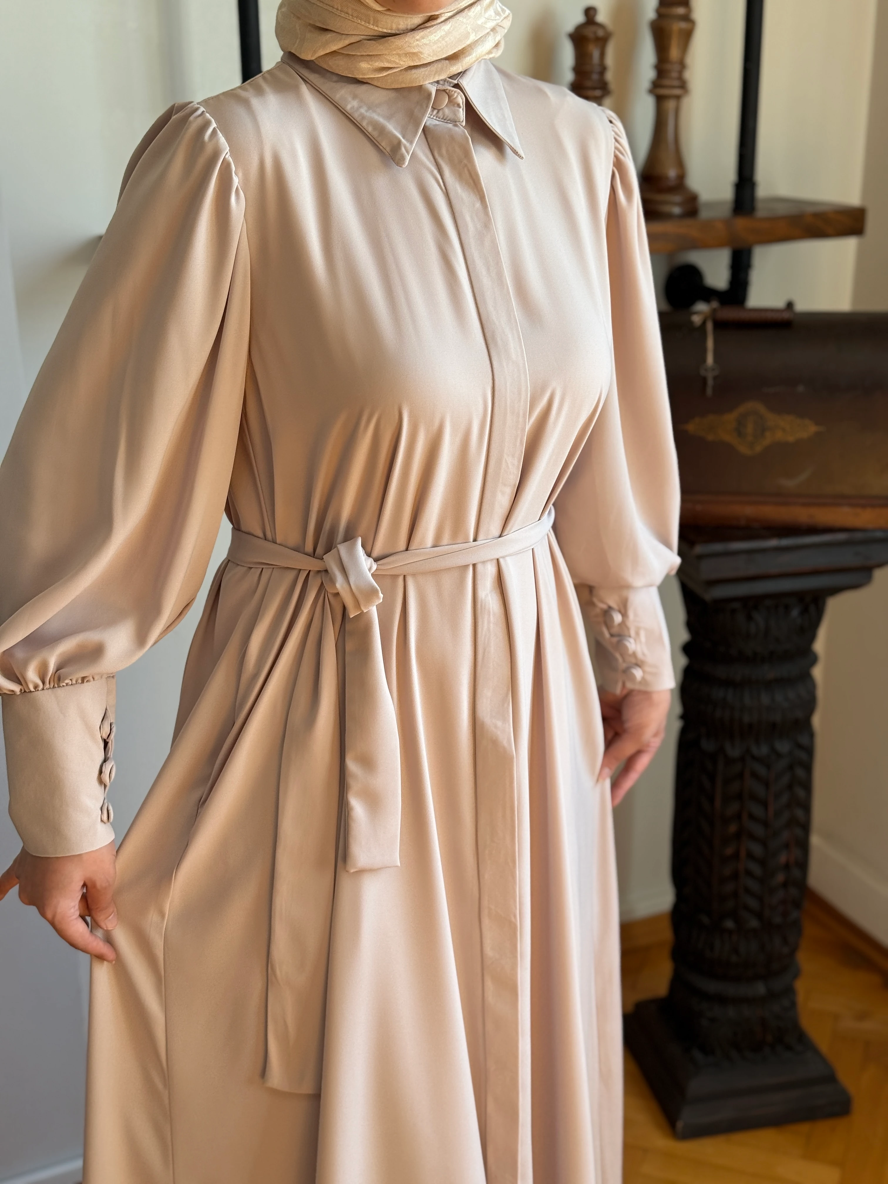 Gizli Patlı Düğmeli Medine İpeği Ferace 5044 NAVRA | FENDEL