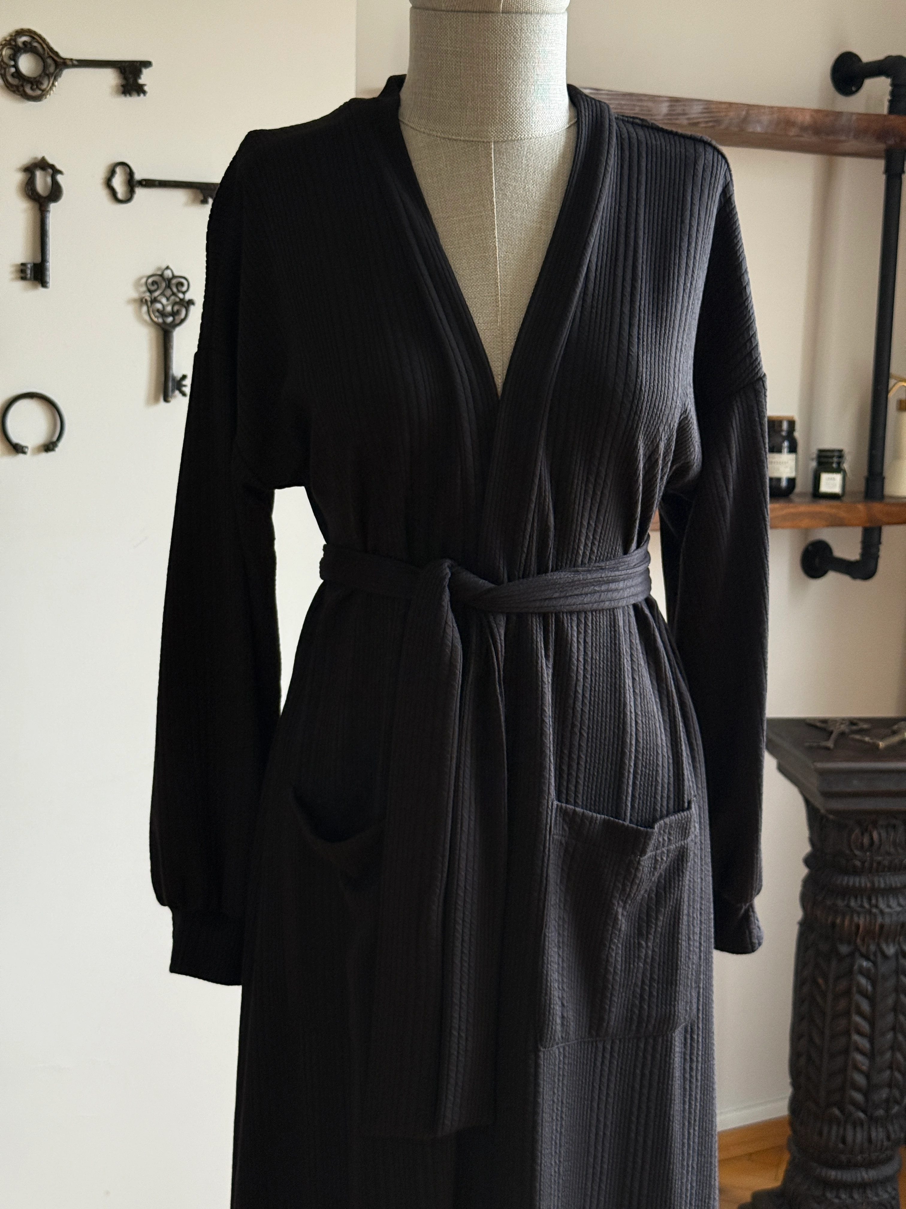 Cepli ve Kuşaklı Örme Uzun Hırka Ferace 2409 NAVRA | FENDEL