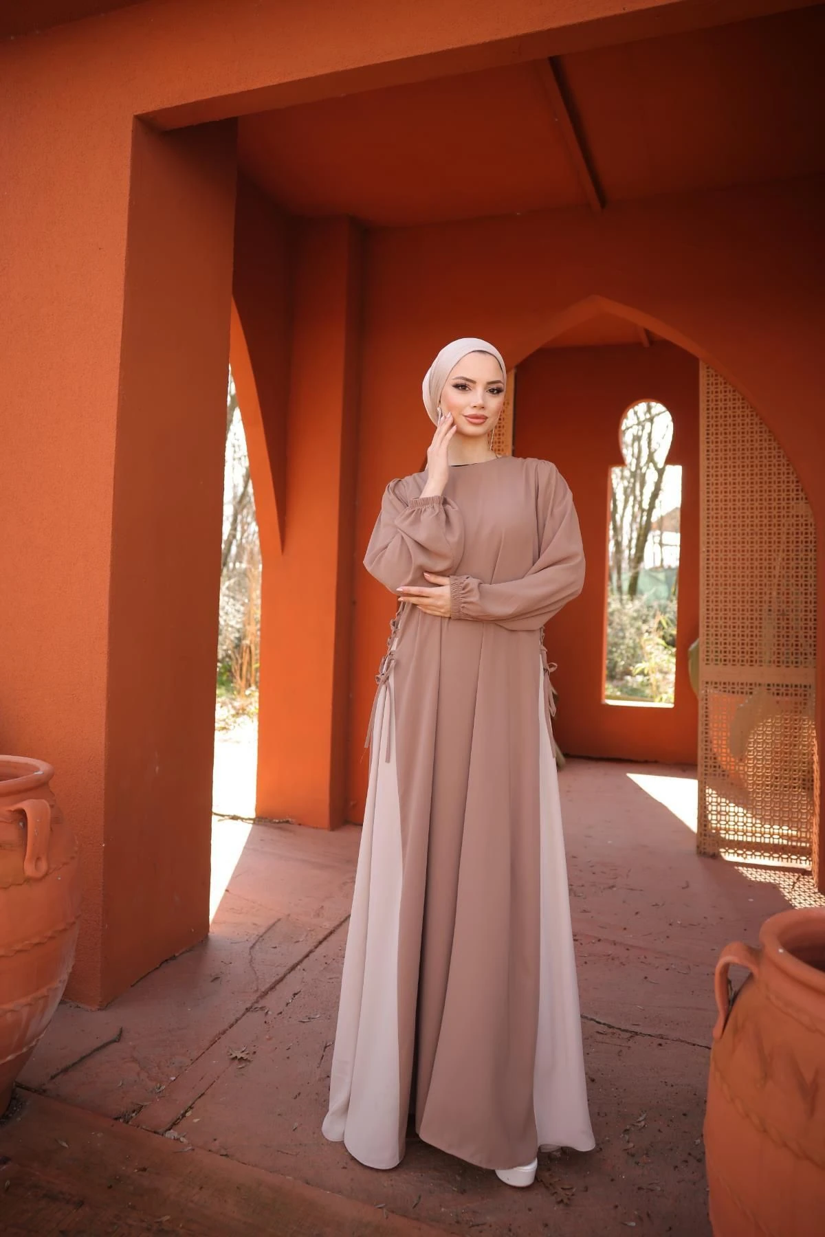 Yandan Garnili Medine İpeği Elbise 5061 NAVRA | FENDEL