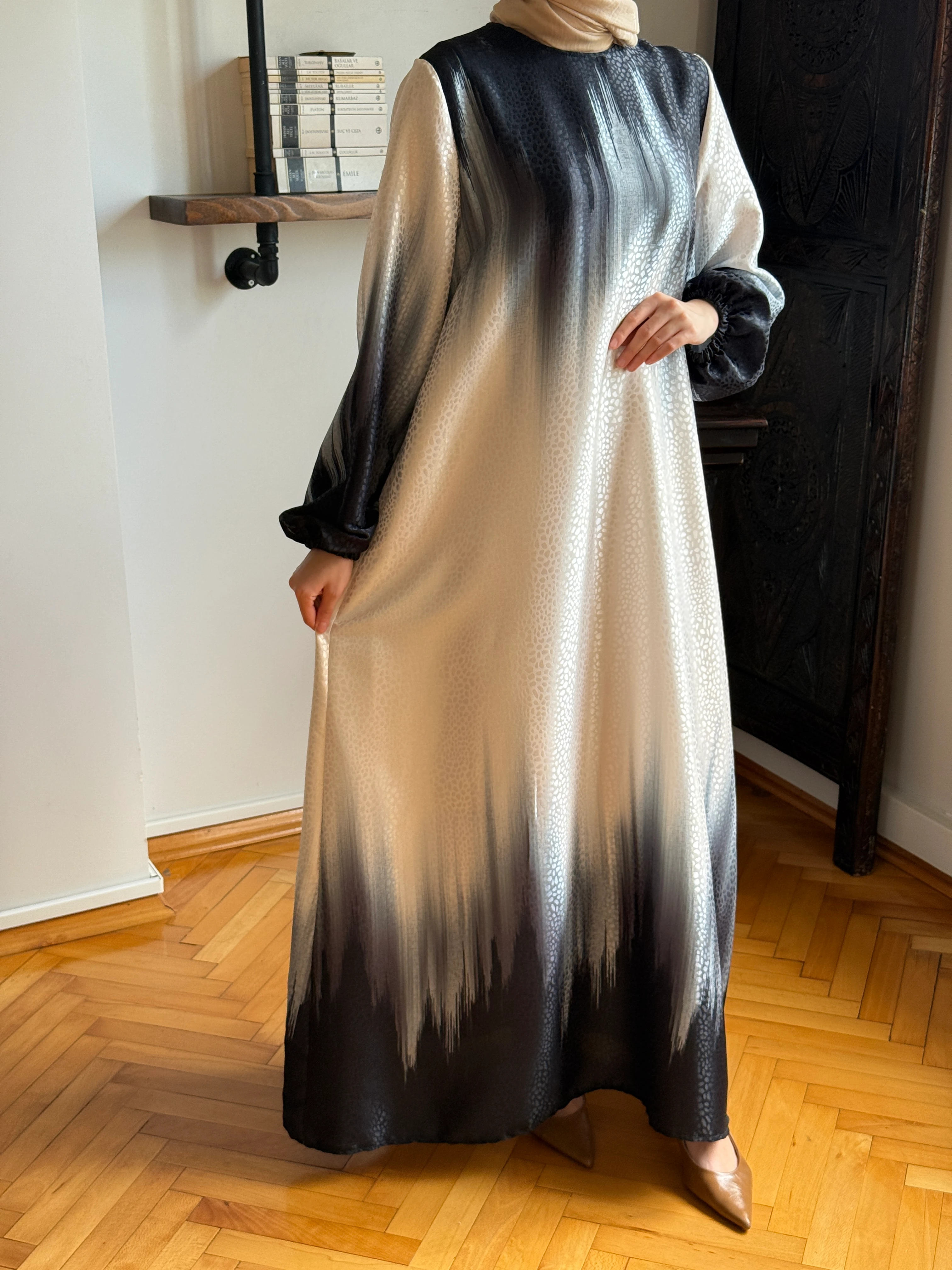 Eteği Sulu Saten Jakar Elbise 1872 NAVRA | FENDEL