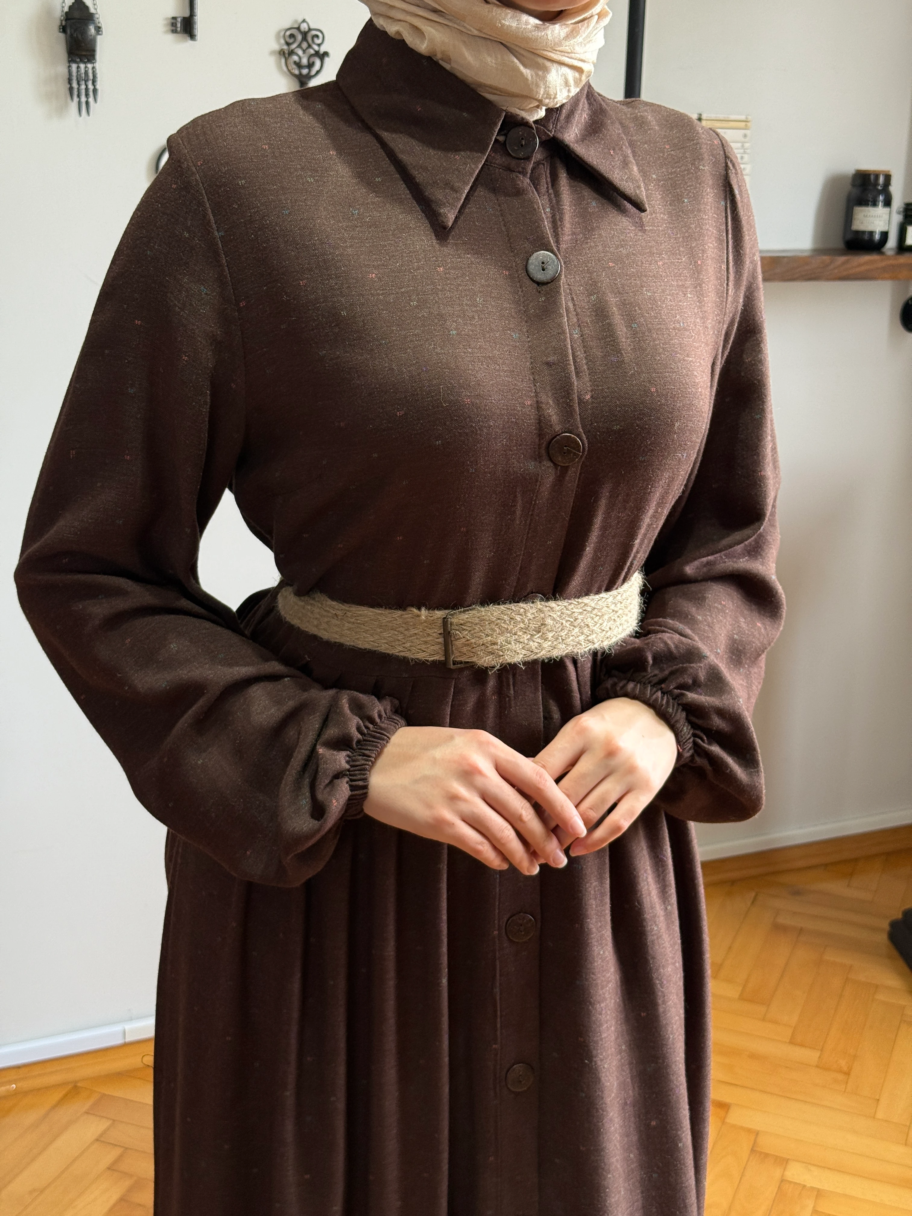 Boy Düğmeli Pamuk Gömlek Elbise 2430 NAVRA | FENDEL - acı kahve