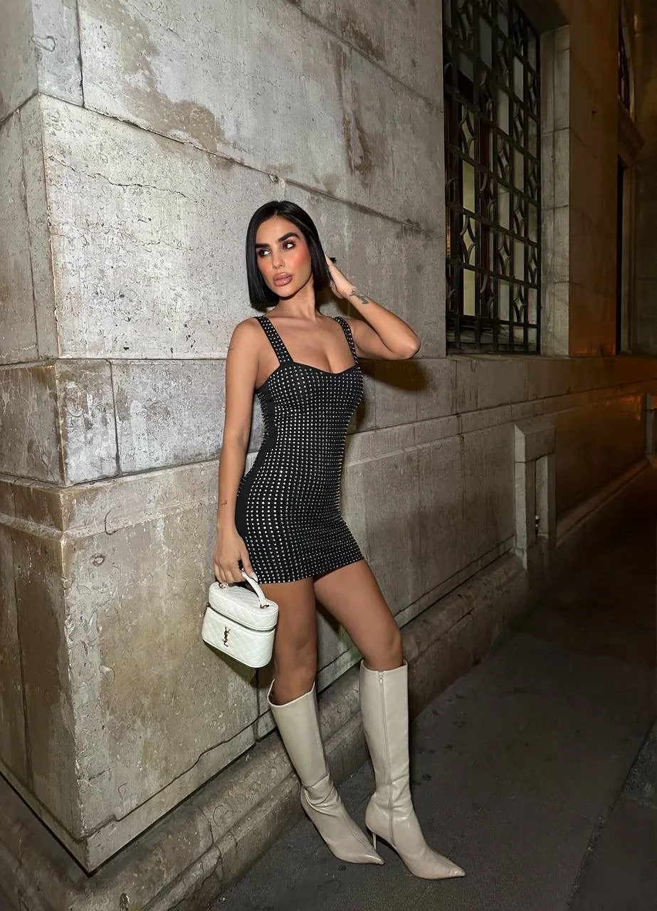 Lysa Taş Detalı Mini Elbise 