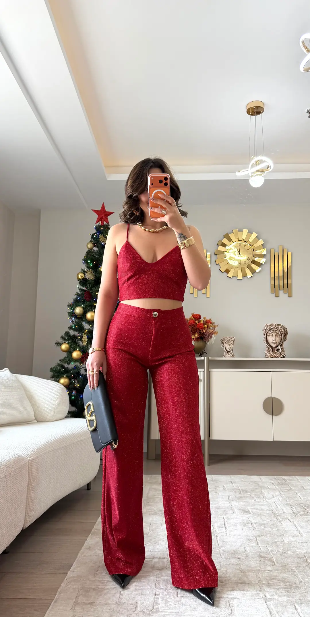 Chic Simli Takım ( Gögüs İçi Dolgulu ) - KIRMIZI