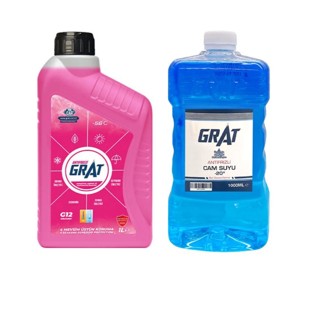 Organik Premium Kırmızı Antifriz 1 LT + Kışlık Cam Suyu Antifrizi 1 LT (-20°C)