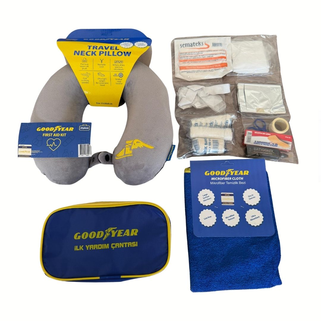 Visco Boyun Destek Yastığı + Kapsamlı İlk Yardım Seti + Mavi Mikrofiber Bez Temizlik Paketi (3’lü Set)