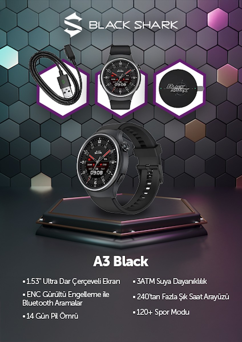 Black Shark A3 Akıllı Saat (Black Shark Türkiye Garantili)