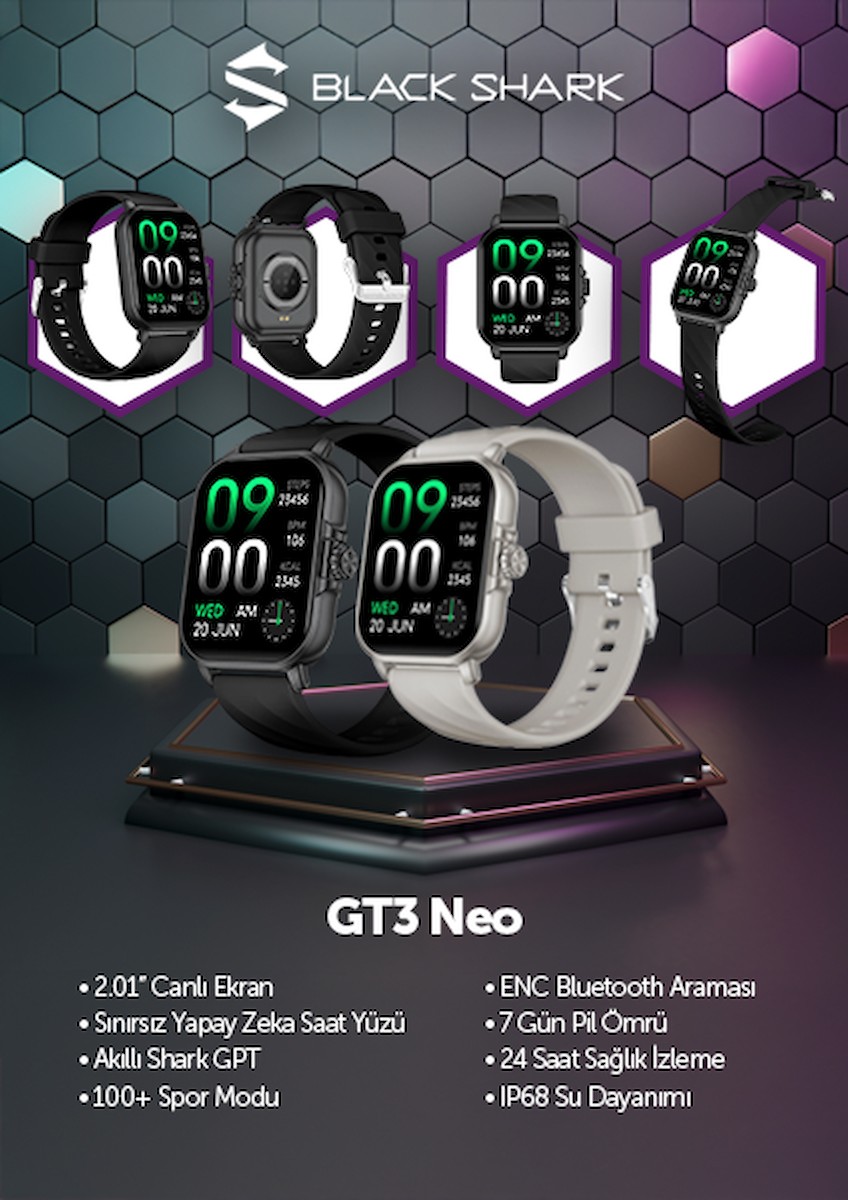 Black Shark GT3 Neo Akıllı Saat Black (Black Shark Türkiye Garantili)