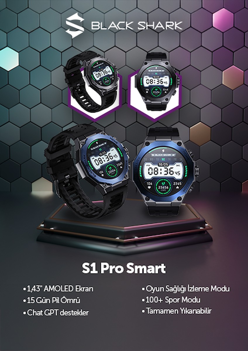 Black Shark S1 Pro Akıllı Saat Black (Black Shark Türkiye Garantili)