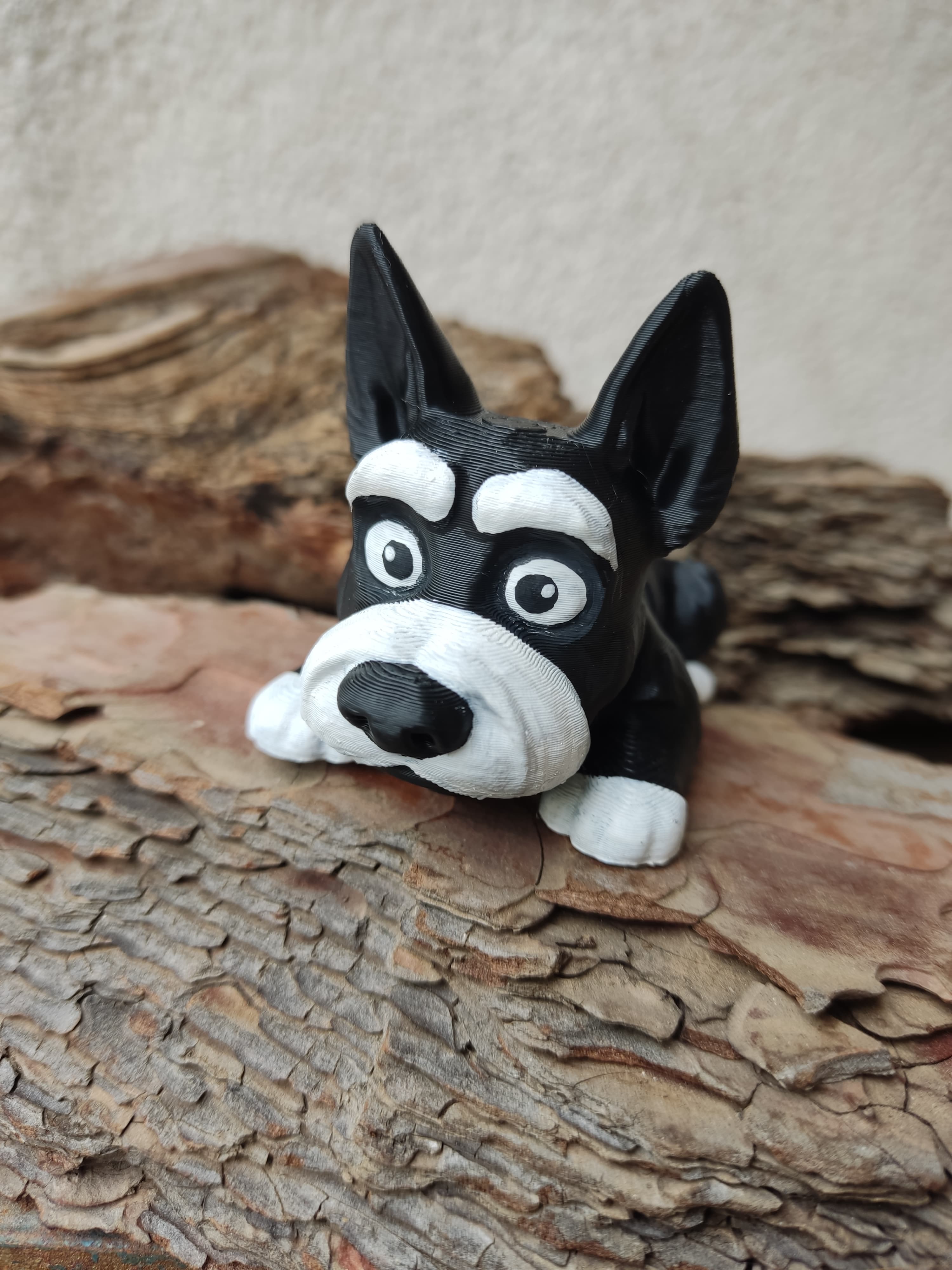 3D Hareketli Boston Terrier Köpek Figürü - Siyah Beyaz El Boyama Sevimli Koleksiyon Oyuncağı & Hediyelik Obje