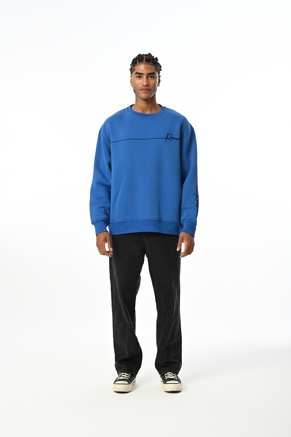 Bisiklet Yaka Sweatshirt - mavi