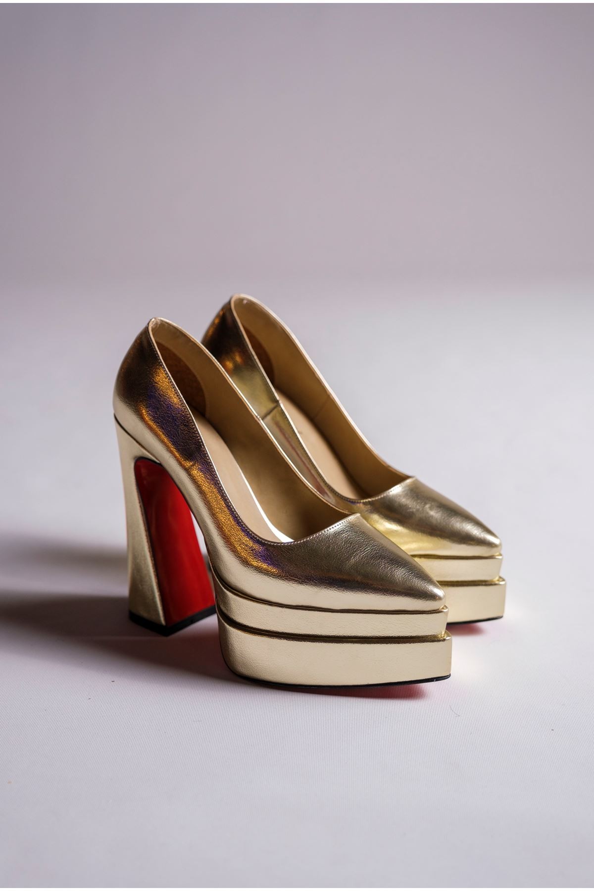 Altın Çift Platform Özel Tasarım Kadın Ayakkabı Rigel