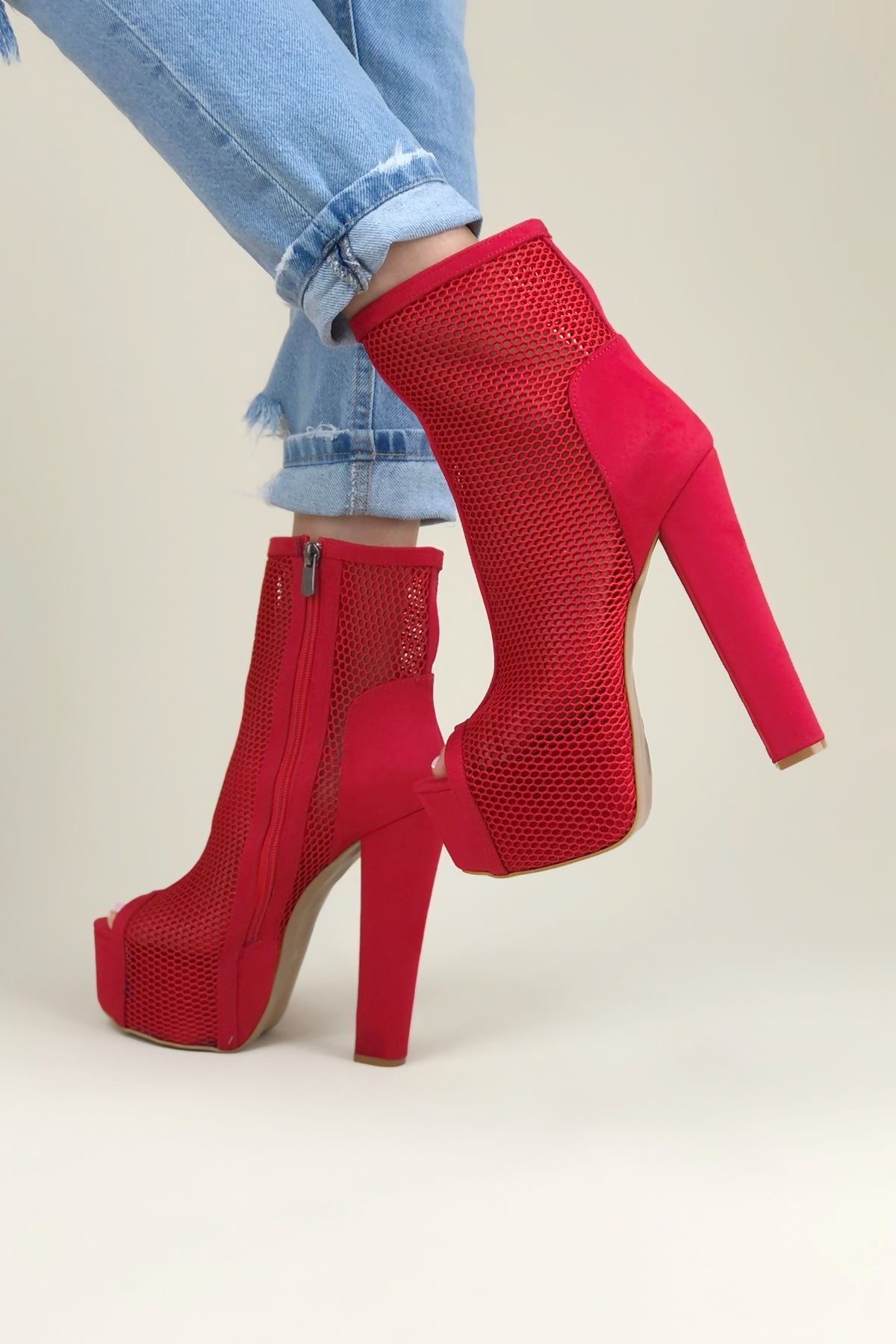 Kırmızı Yoko File Kadın Platform Ayakkabı