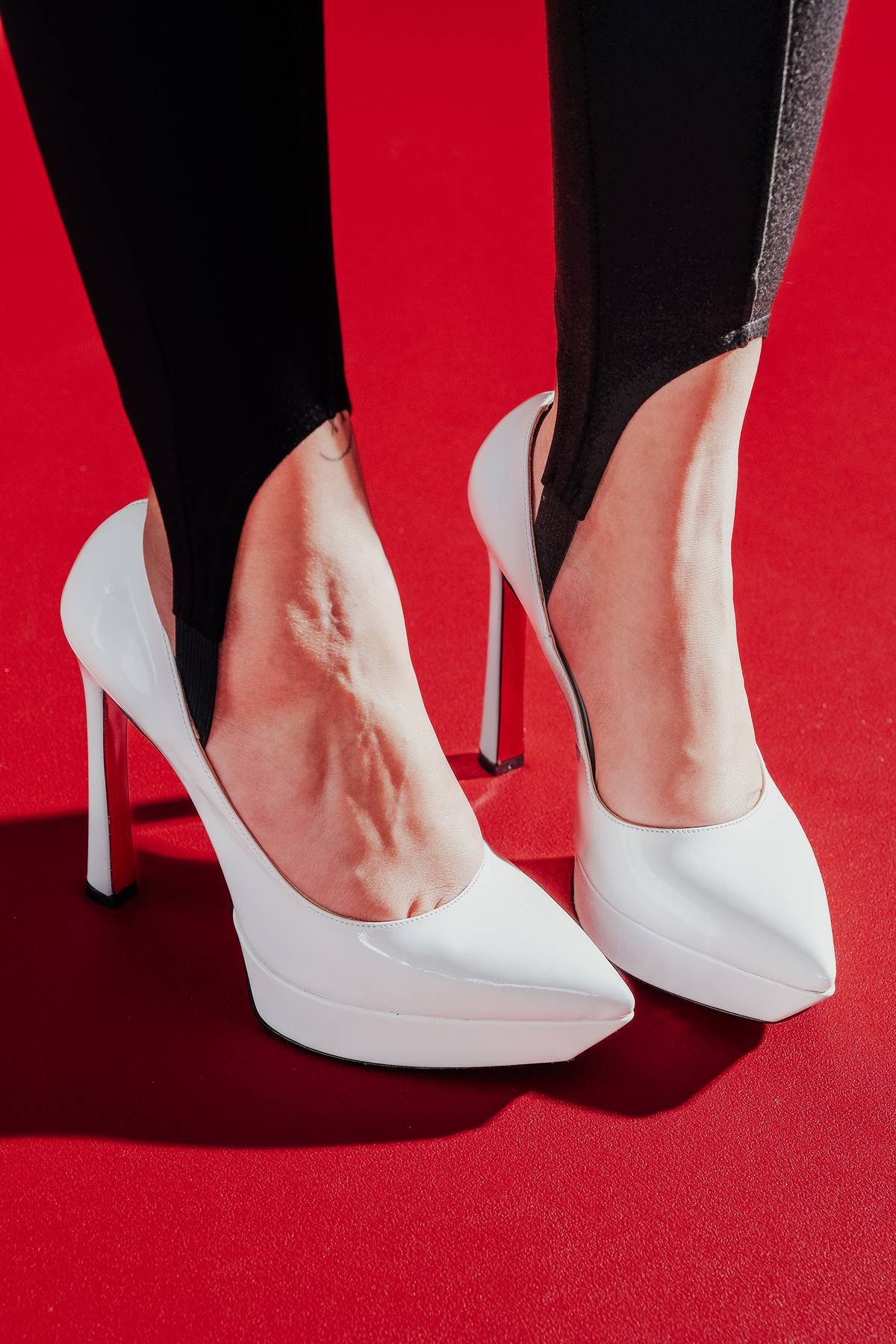 Beyaz Rugan Platformlu Kadın Topuklu Ayakkabı Siena