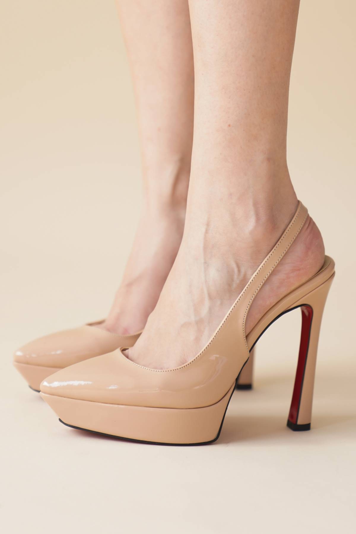 Nude Rugan Kadın Platform Topuklu Ayakkabı Tinevi