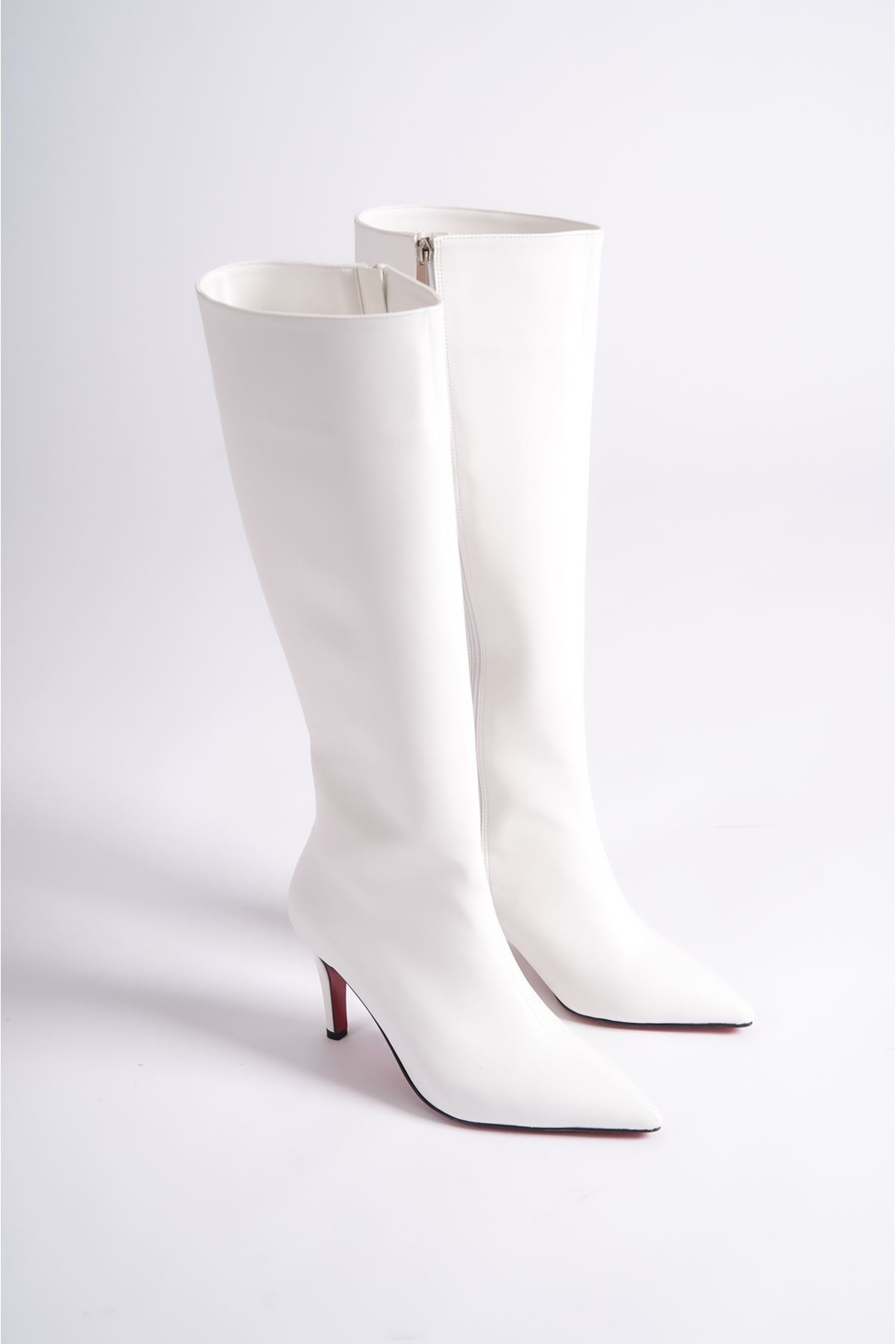 Beyaz Tasarım Kadın Çizme Yüksek Topuklu Ayakkabı Zelda