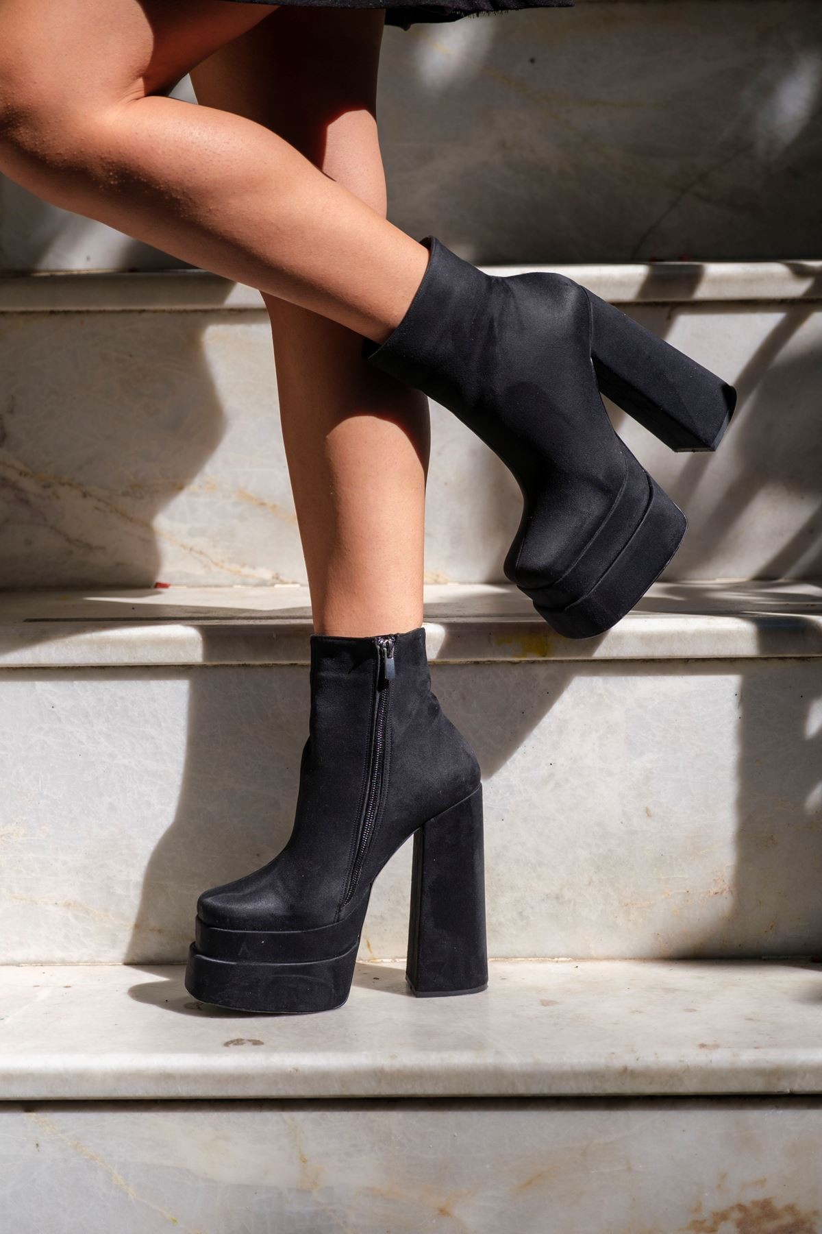 Siyah Süet Çift Platform Özel Tasarım Kadın Ayakkabı Vega