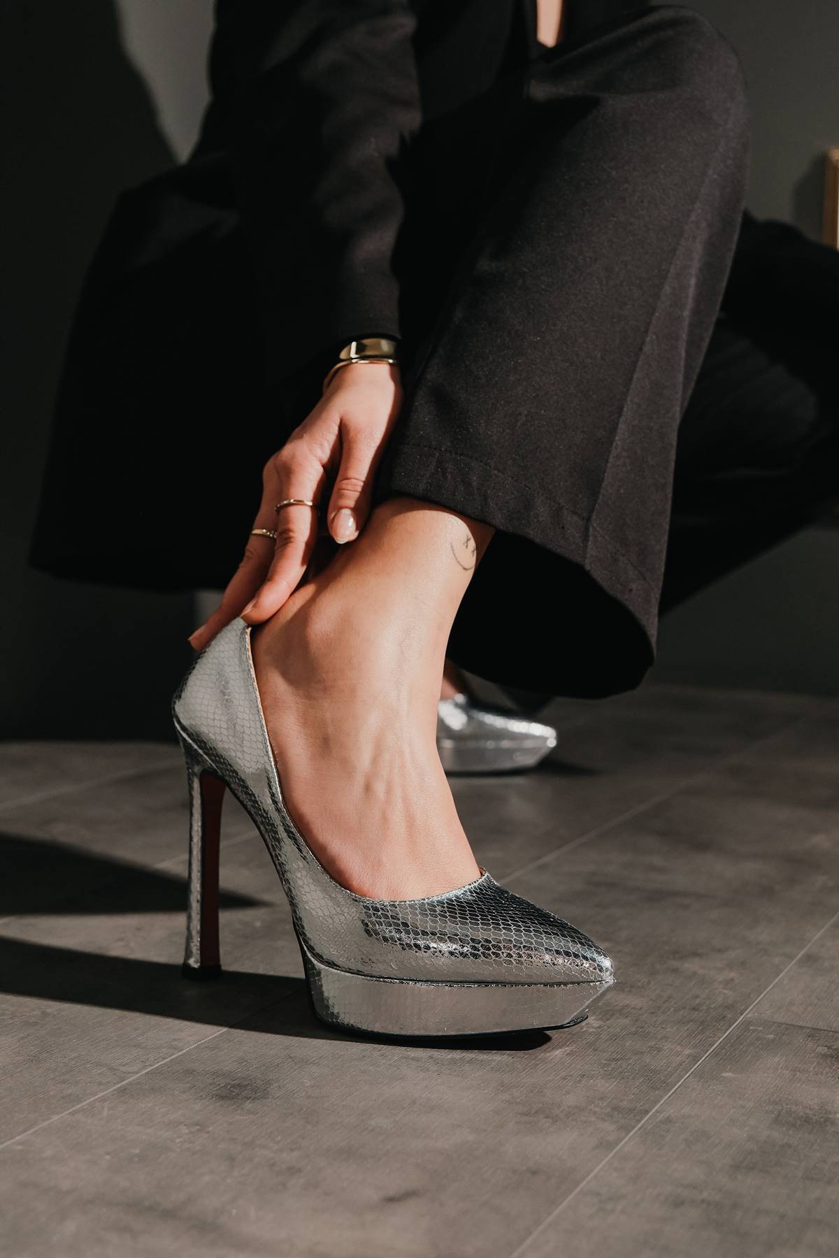 Gümüş Yılan Özel Tasarım Platform Kadın Ayakkabı Siena