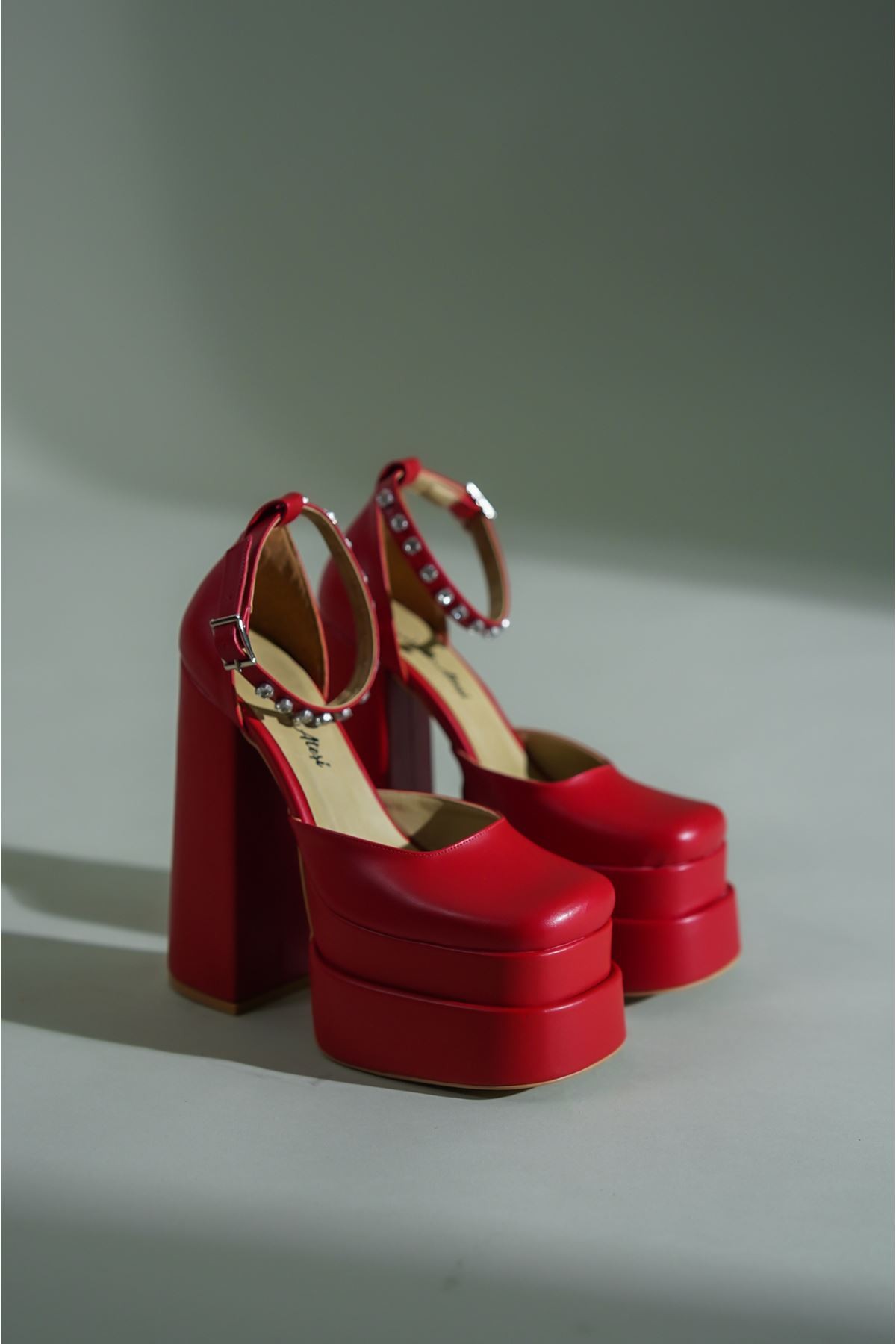 Kırmızı Çift Platform Tasarım Kadın Ayakkabı Figoc