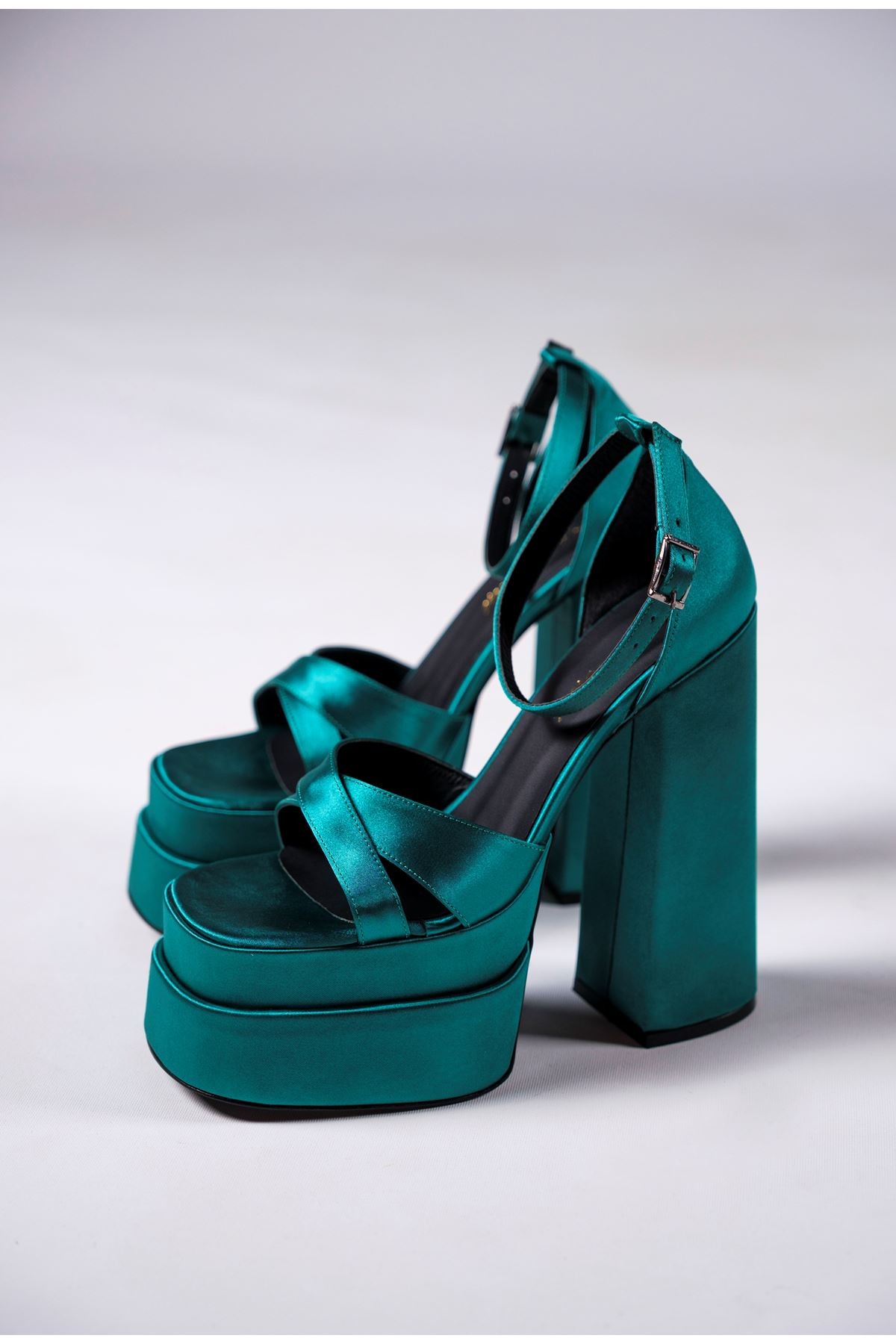 Yeşil Çift Platform Tasarım Kadın Ayakkabı Luxury