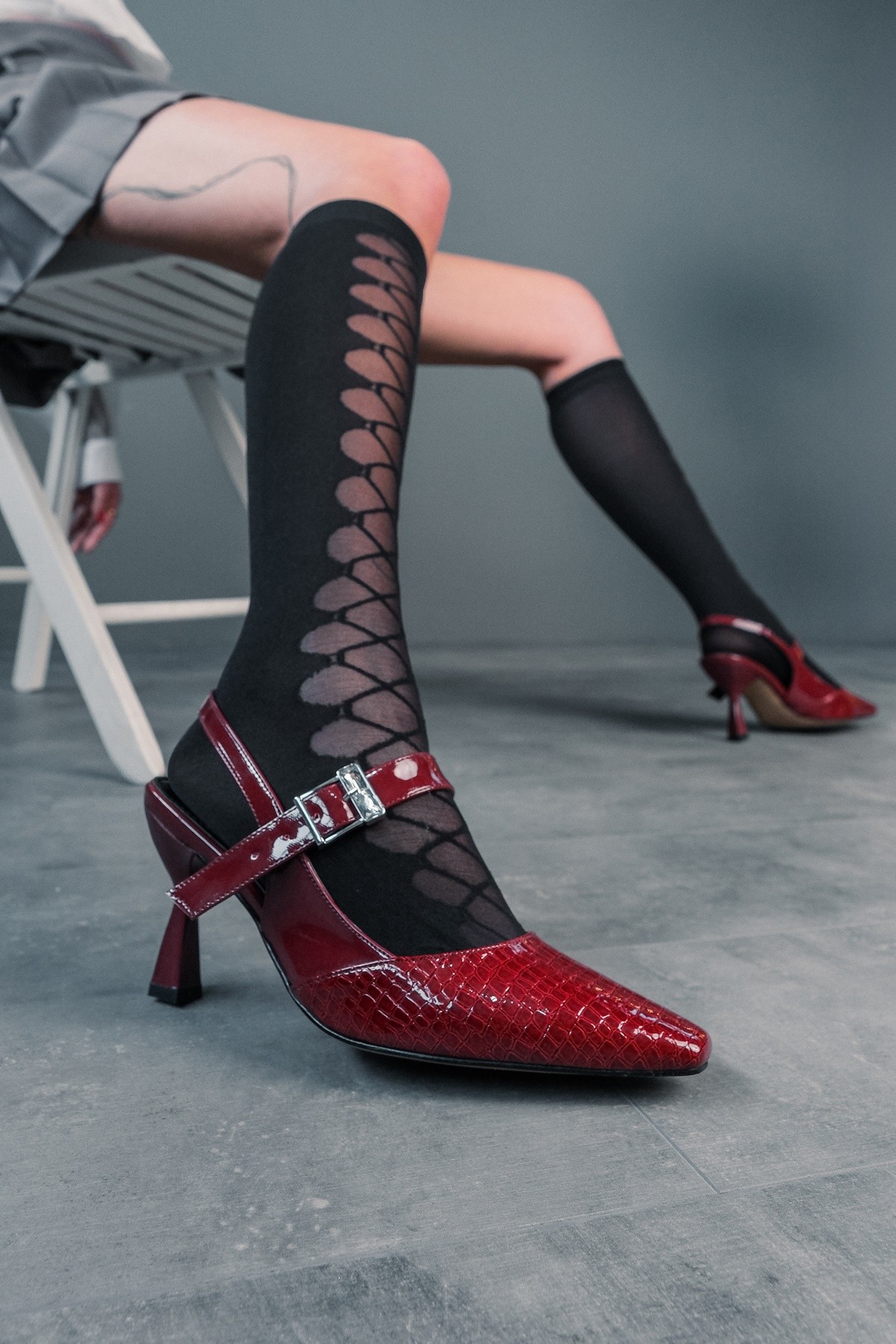 Bordo Tasarım Tokalı Rugan Kadın Topuklu Ayakkabı Lisa