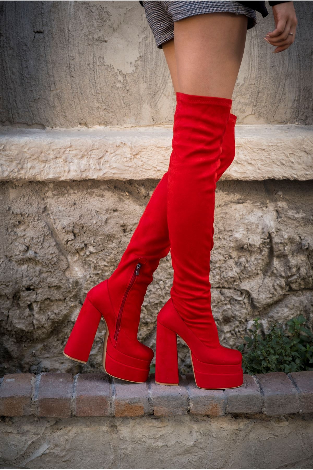 Kırmızı Tasarım Çift Platform Kadın Ayakkabı Reilly