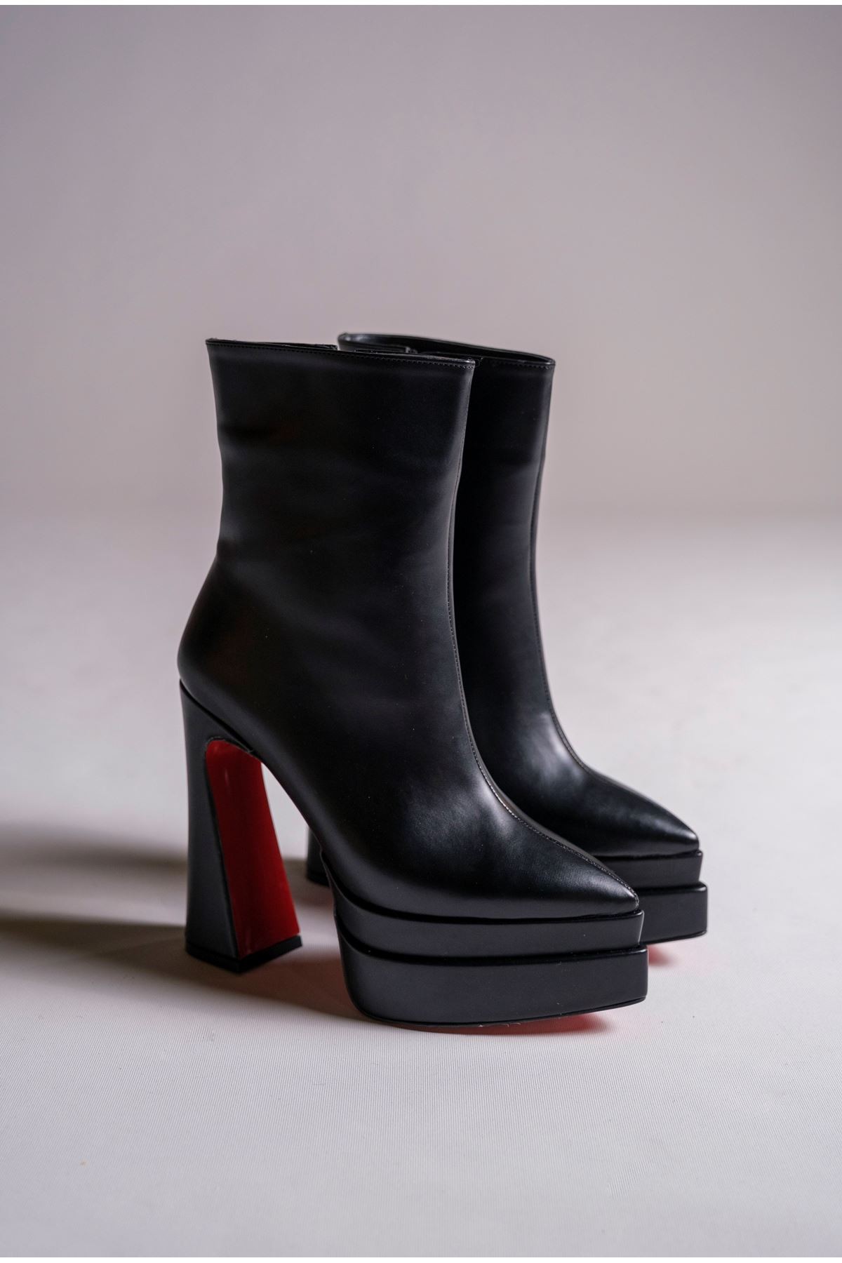 Siyah Çift Platform Özel Tasarım Kadın Bot Ayakkabı Mojo