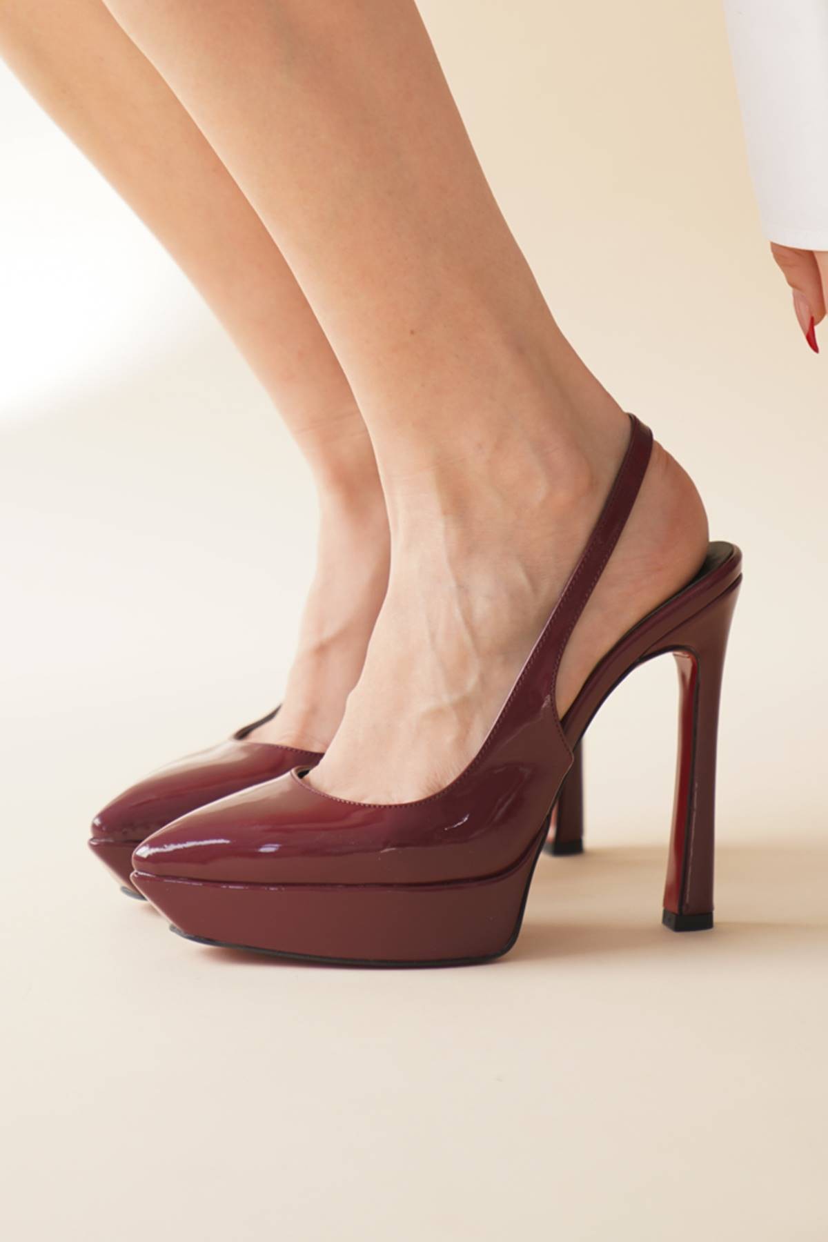 Bordo Rugan Kadın Platform Topuklu Ayakkabı Tinevi