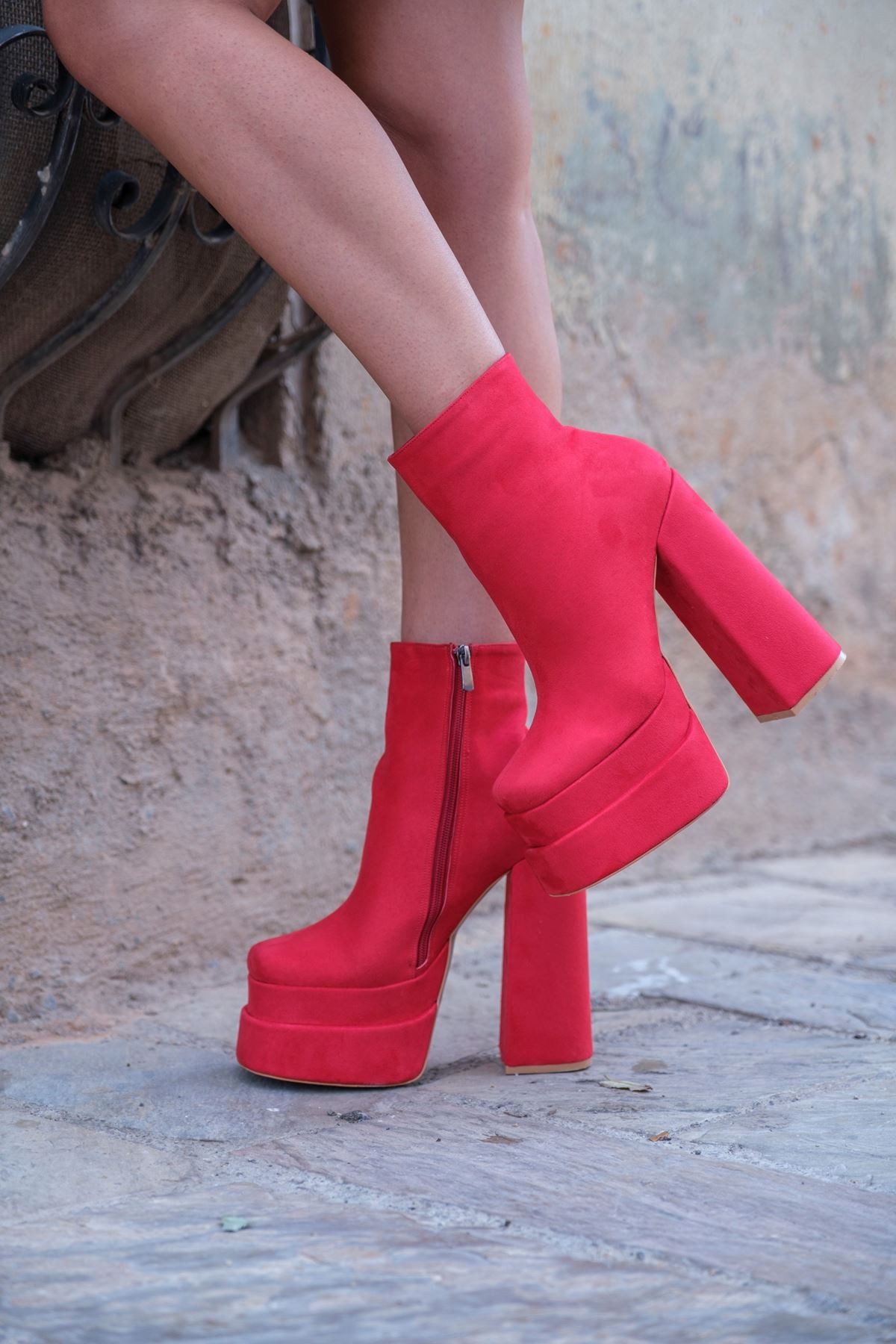 Kırmızı Çift Platform Özel Tasarım Kadın Ayakkabı Vega
