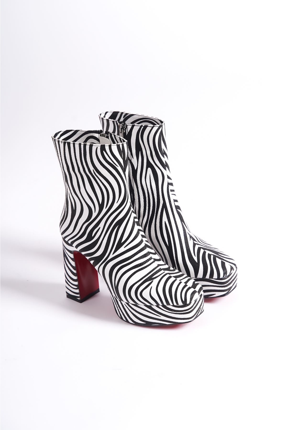 Zebra Platform Tasarım Kadın Çizme Orta Topuklu Ayakkabı Vito