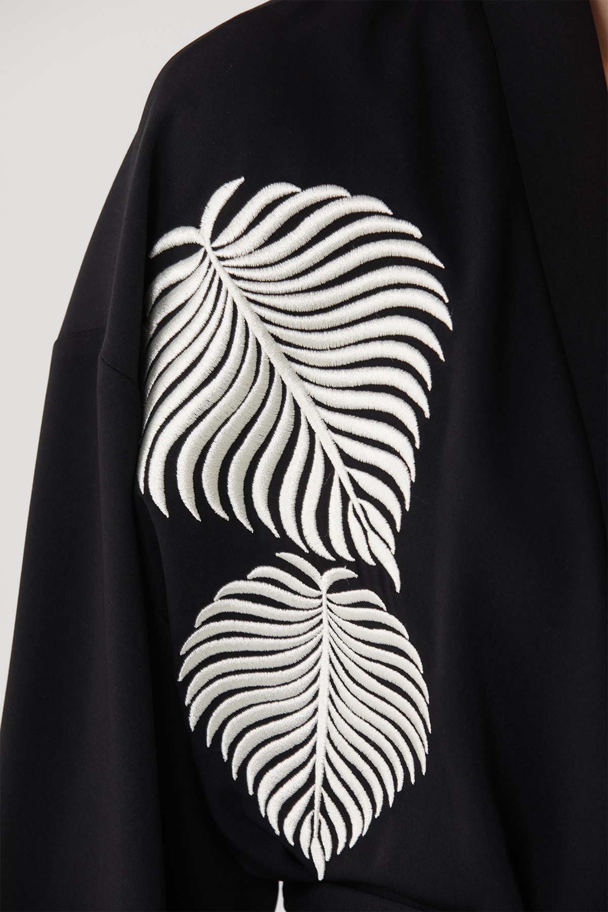Nakışlı Kimono Takım Siyah-Krem