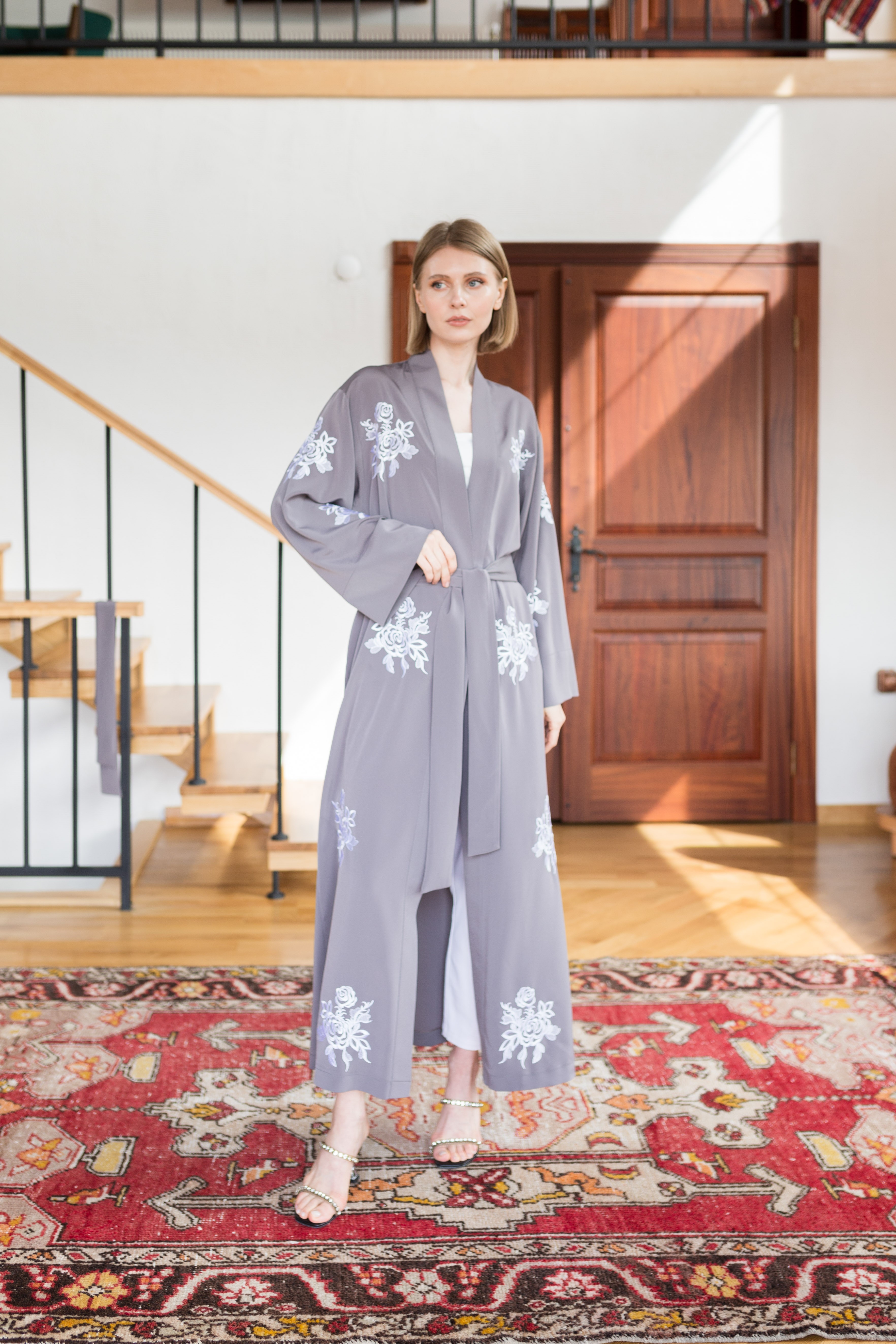 Nakışlı Kimono Gri