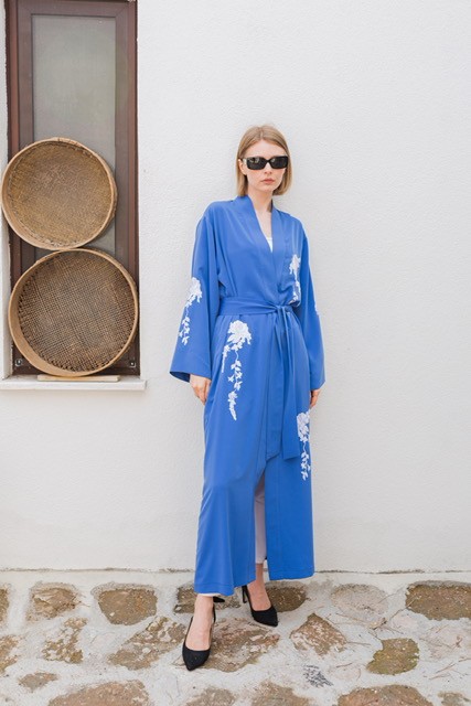 Nakışlı Kimono Mavi