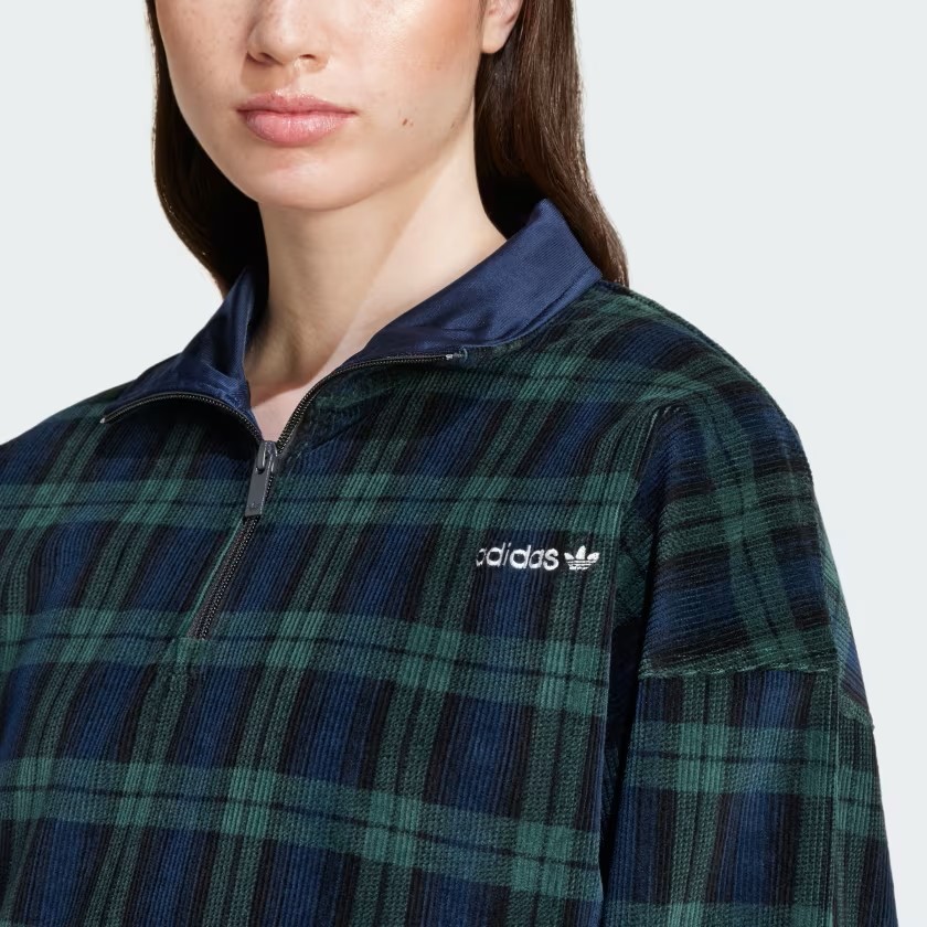 Adidas Corduroy Tartan Kadın Yarım Fermuarlı Sweatshirt IX1054