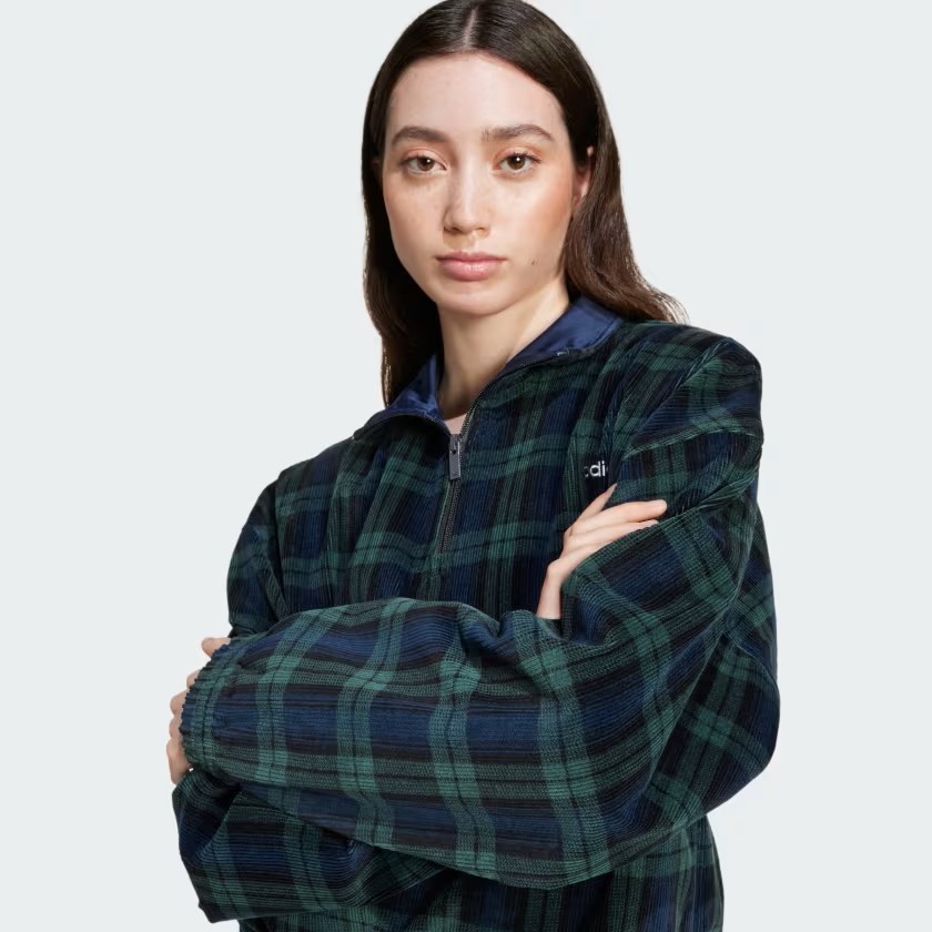 Adidas Corduroy Tartan Kadın Yarım Fermuarlı Sweatshirt IX1054