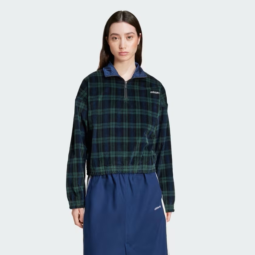 Adidas Corduroy Tartan Kadın Yarım Fermuarlı Sweatshirt IX1054