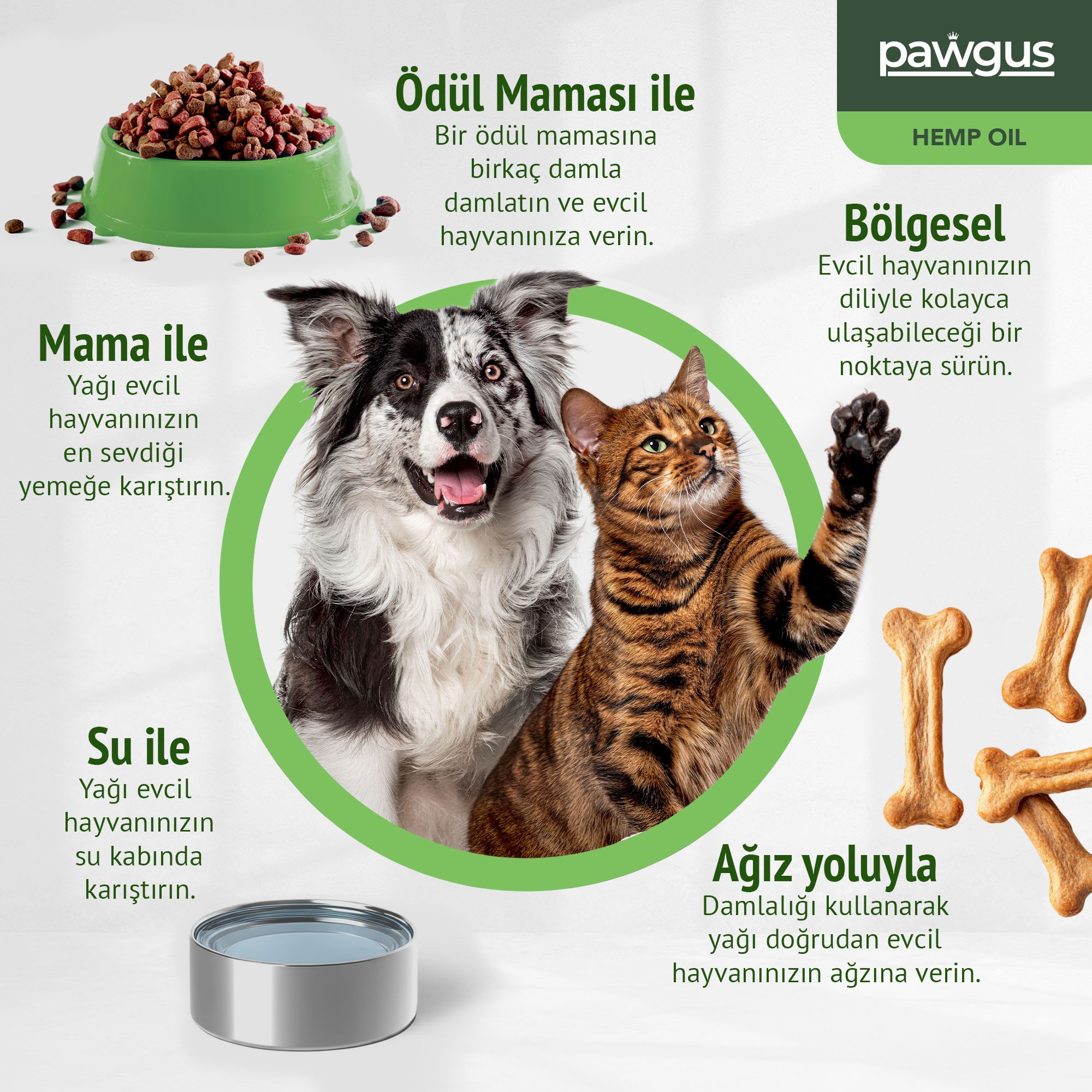 Pawgus Kenevir Yağ Kedi Köpek Sakinleştirici - Stress, Hiperaktivte, Artrit, Nöbet, Iştah, Uyku Takviyesi