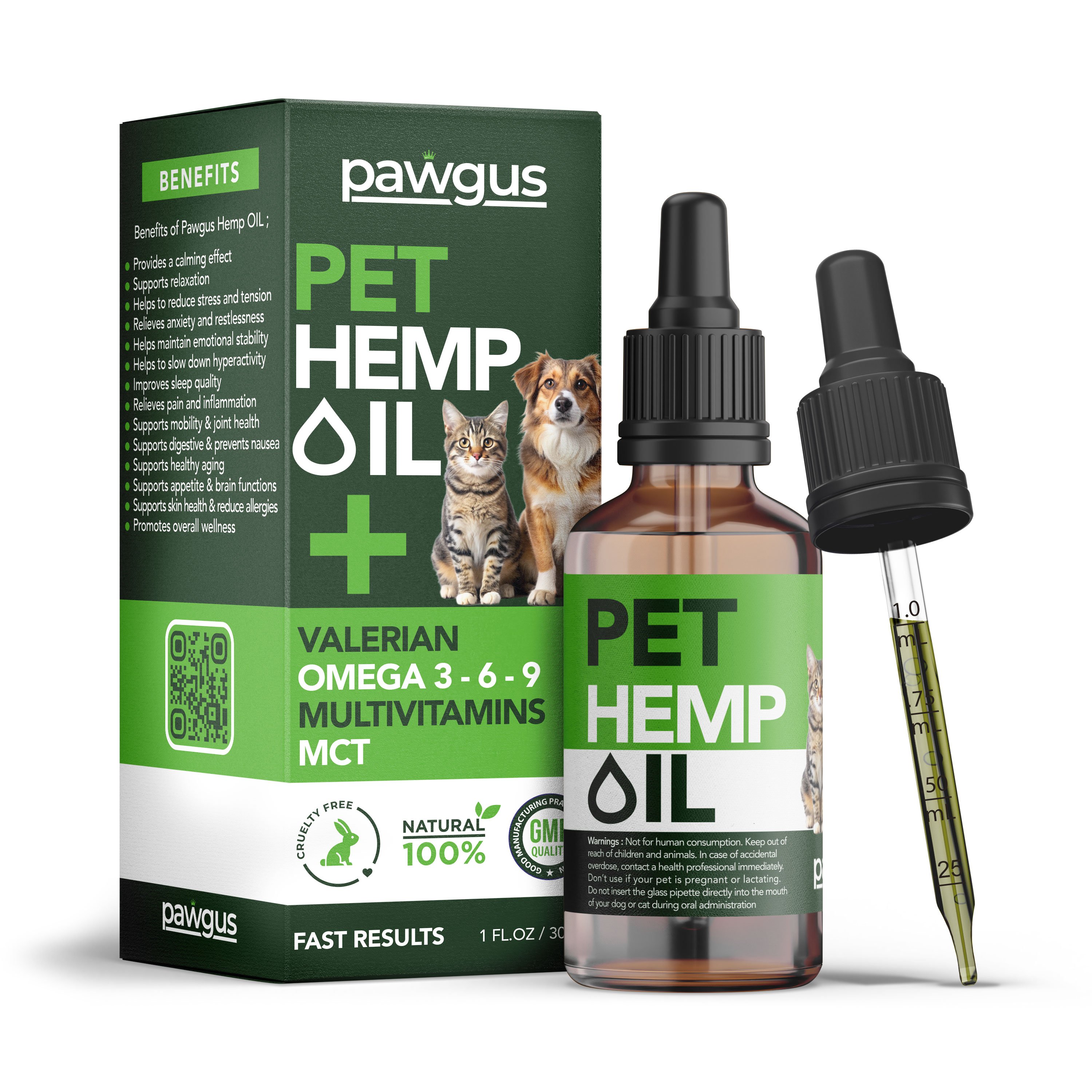Pawgus Kenevir Yağ Kedi Köpek Sakinleştirici - Stress, Hiperaktivte, Artrit, Nöbet, Iştah, Uyku Takviyesi