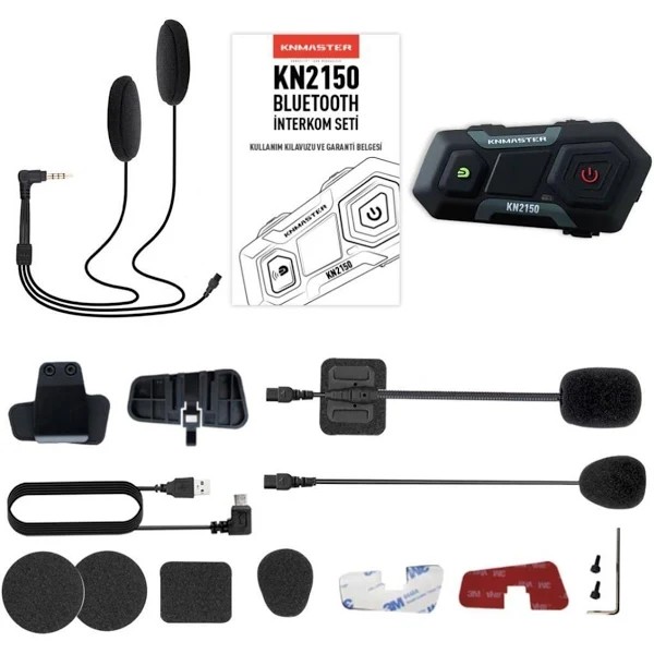 KN2150 Motosiklet Kask Bluetooth Intercom Gri Kulaklık Seti