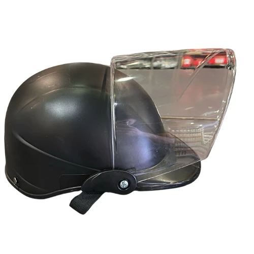 Motosiklet Baret Kaskı Jokey Kask Yarım Açık Camlı Mat Siyah