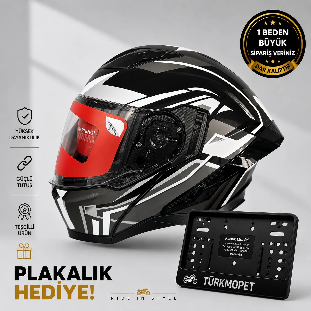 MH Sports Çene Açılır Güneş Vizörlü Kask + Plakalık