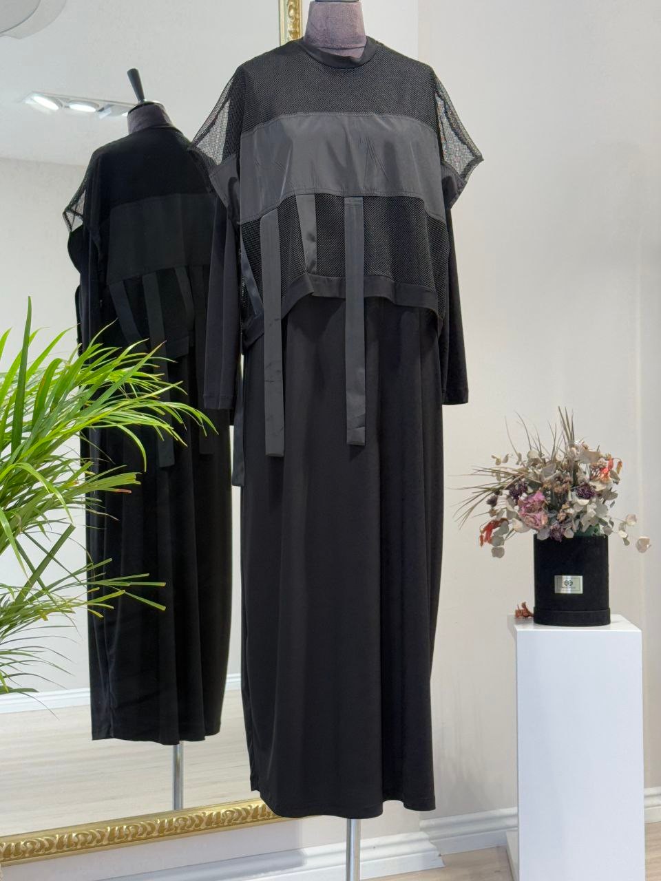 HEDDY File Garnili Oversize Elbise – Siyah
