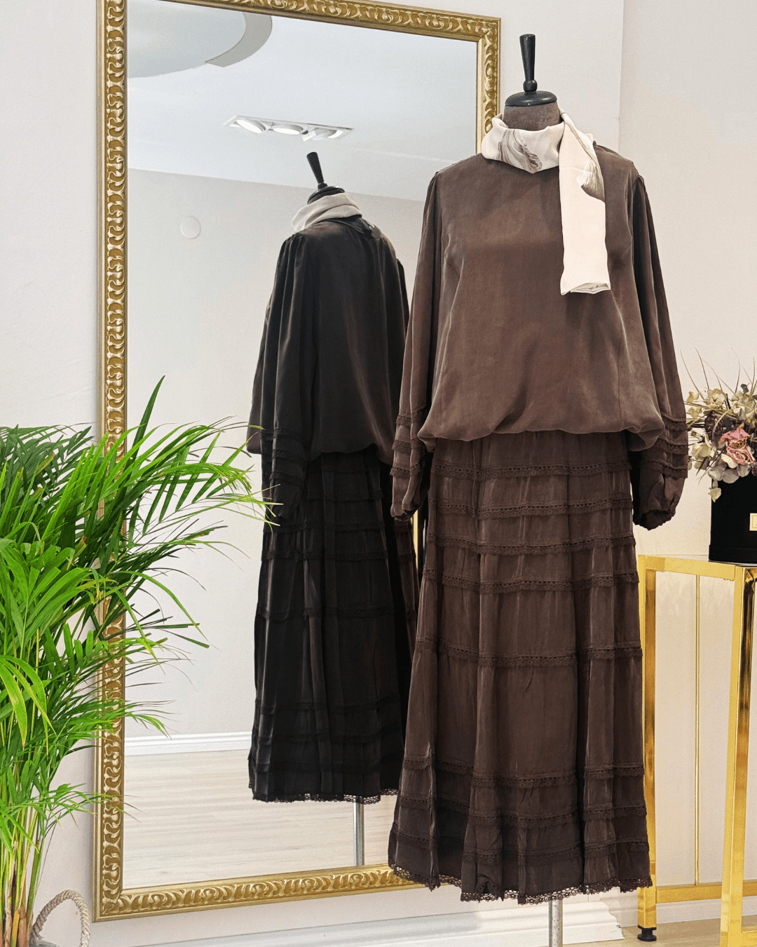 Misswhence Kat Dantelli Tunik Takım - Kahverengi
